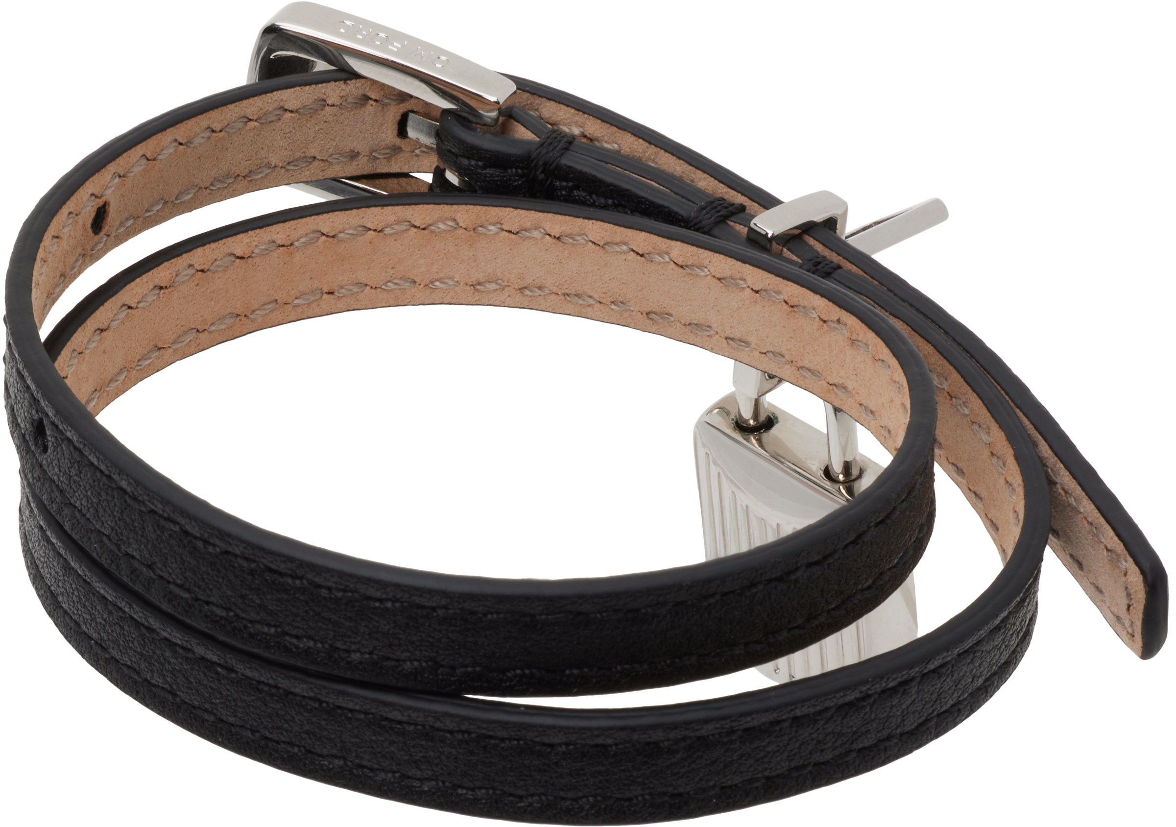 Tom Ford Black Leather & Stone Bracelet