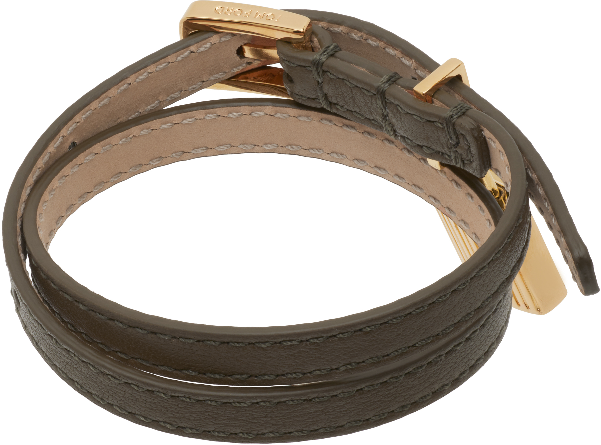 Tom Ford Khaki Grain Leather Bracelet In Brown