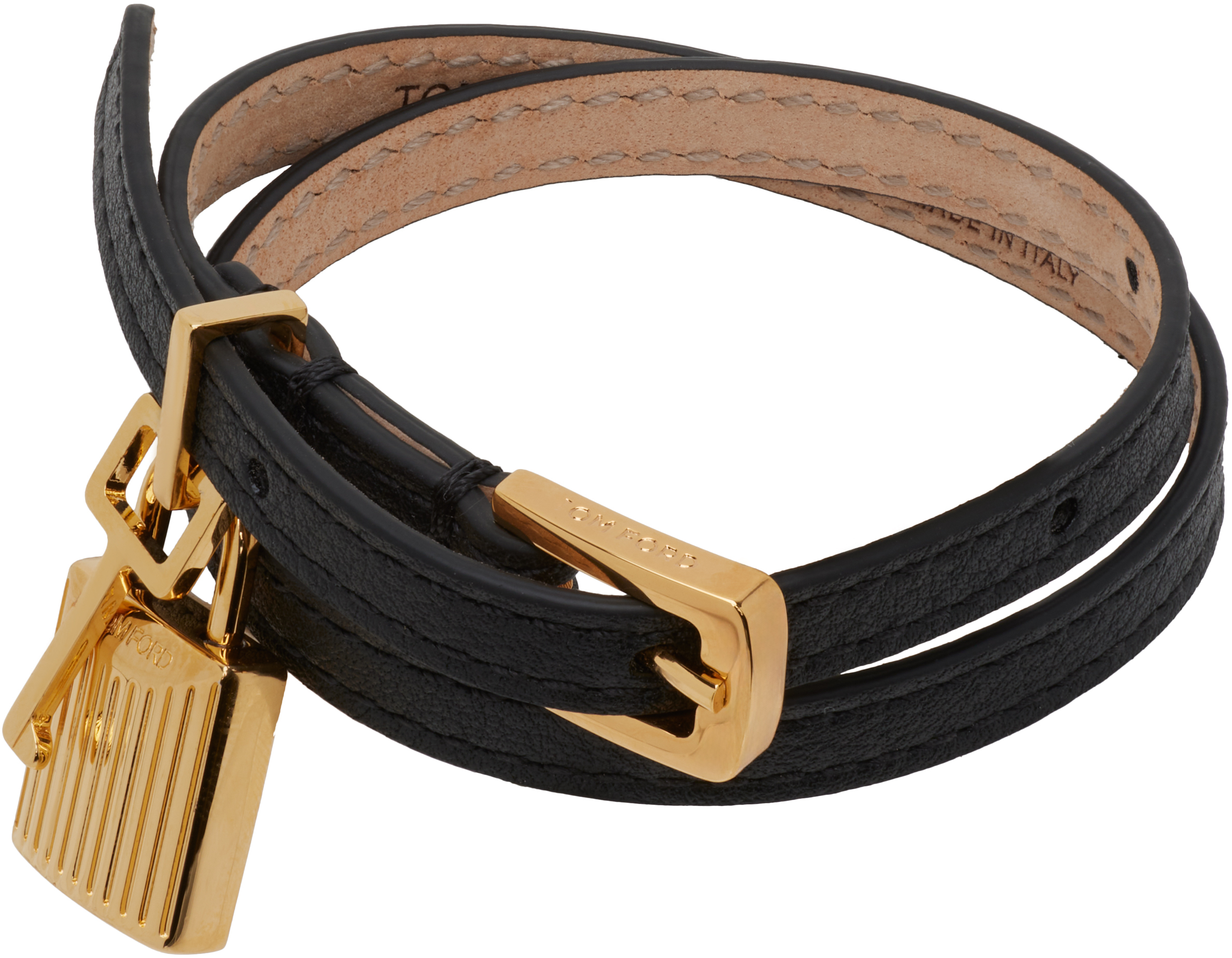 TOM FORD ブラックレザーブレスレット Tom Ford Men's Calfskin Braided Bracelet (アクセサリ,ジュエリー