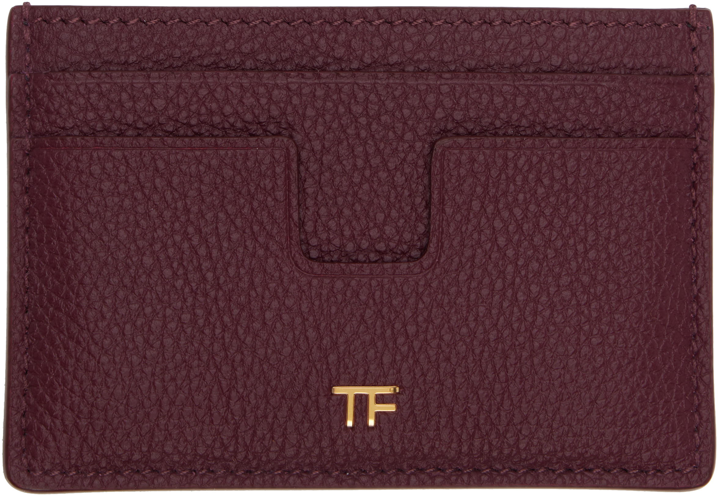Tom Ford Classic Tf Grain Leather Card Holder In Burgundy