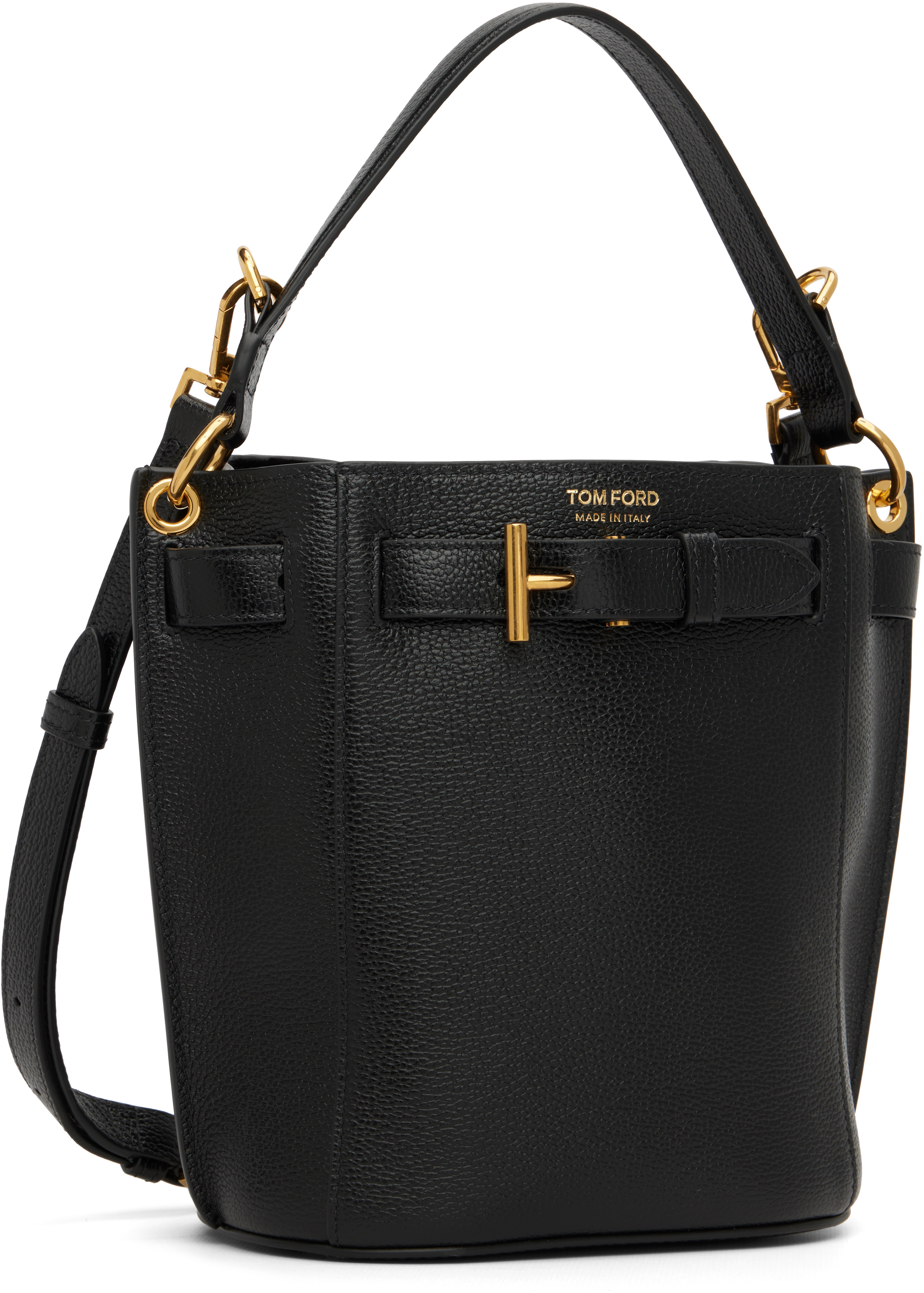 Tom Ford Black Mini Grained Leather Audrey Bucket Bag In Black