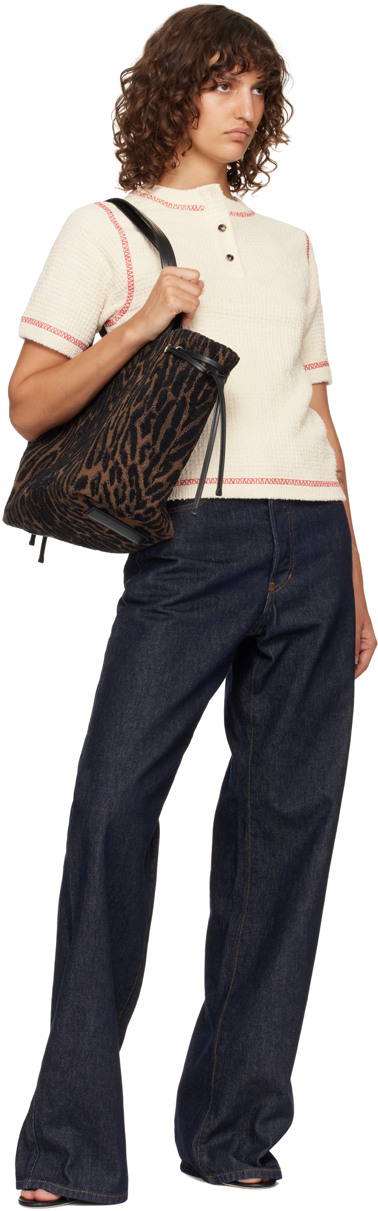 Tom Ford Brown & Black Jacquard & Calfskin Large Tote