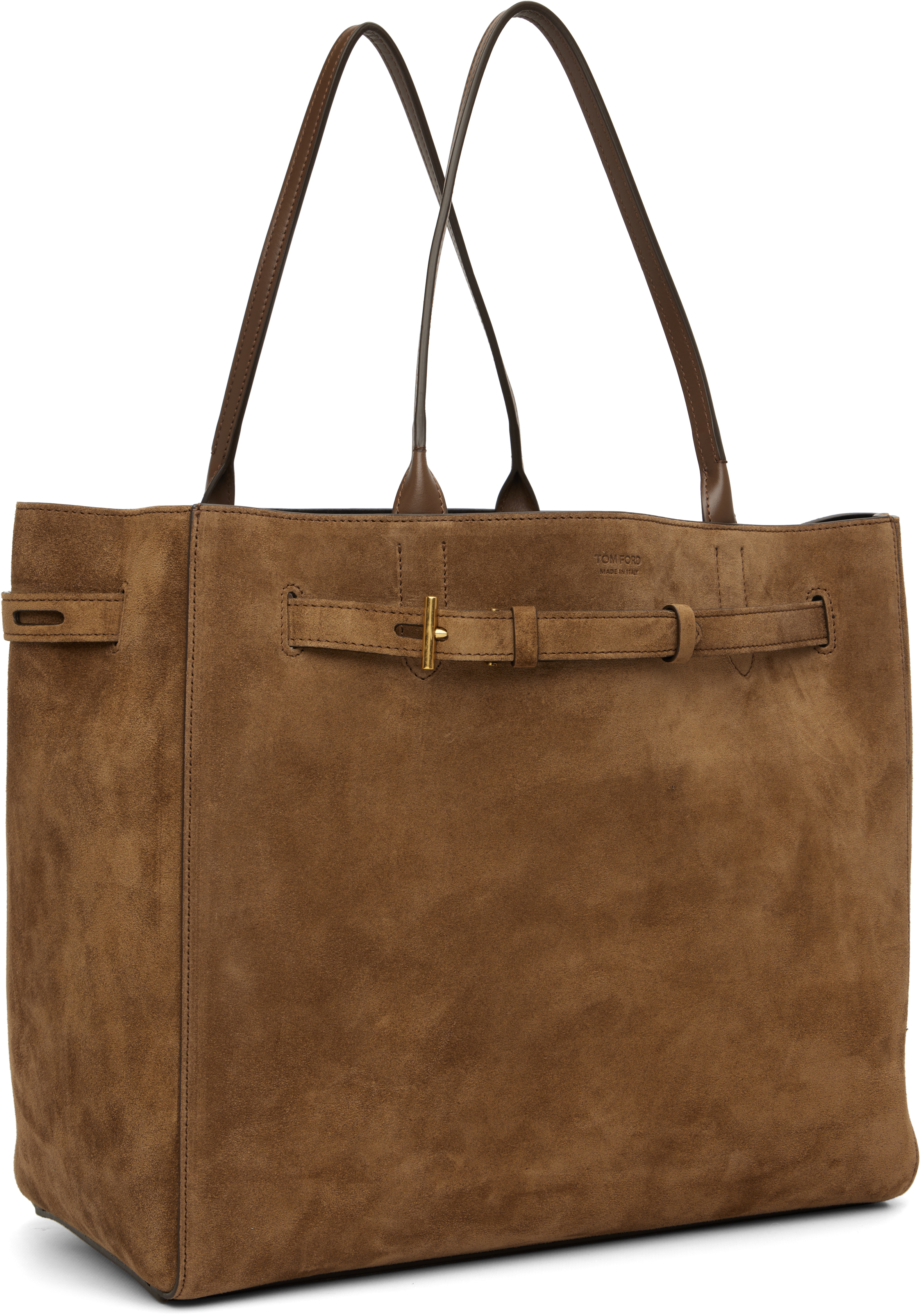 Tom Ford Rectangular Suede Tote With Belt Detail In Brown