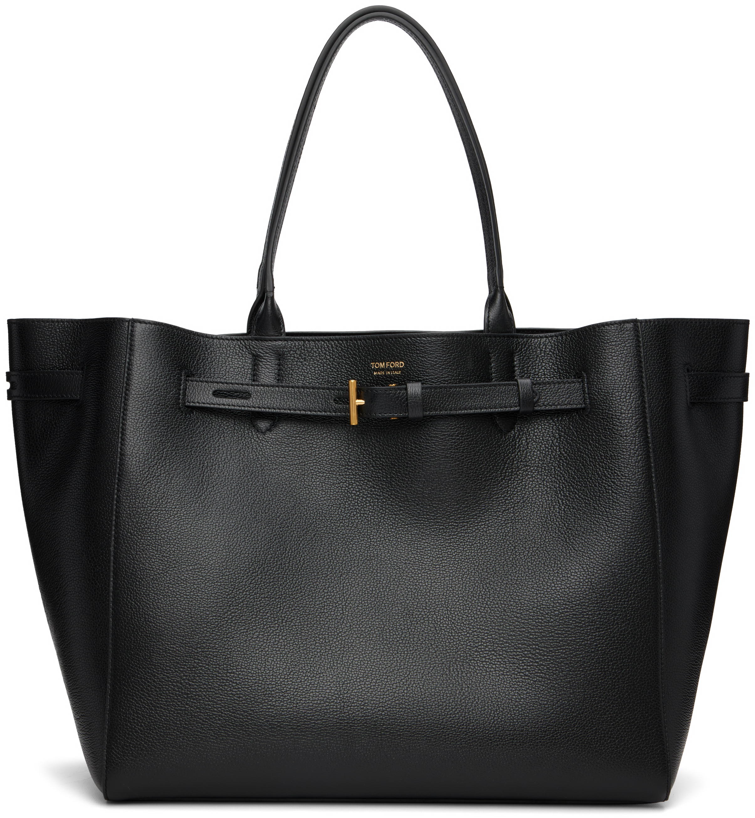 Tom Ford Black Grain Leather Large Tote In Black