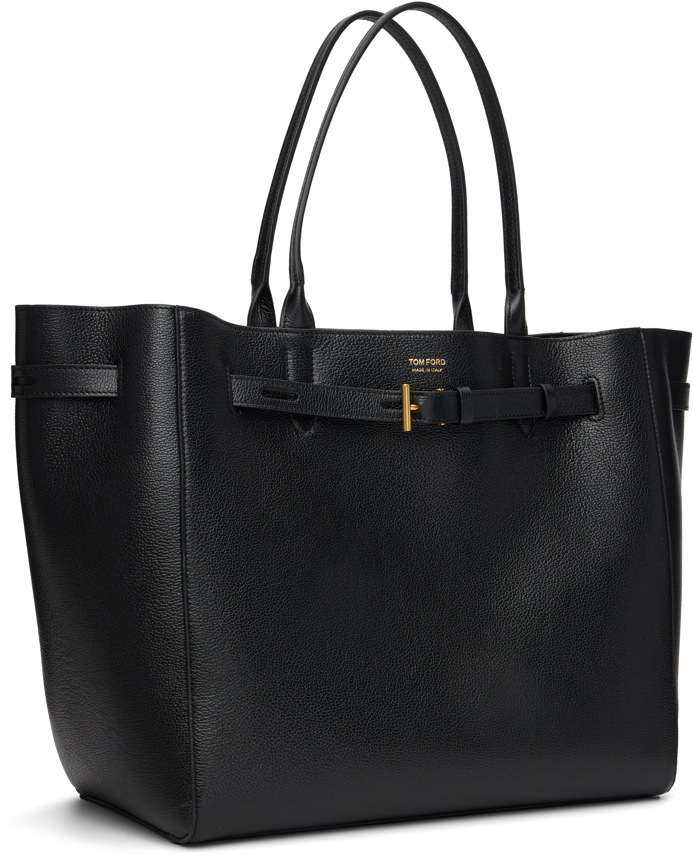Tom Ford Black Grain Leather Large Tote In Black