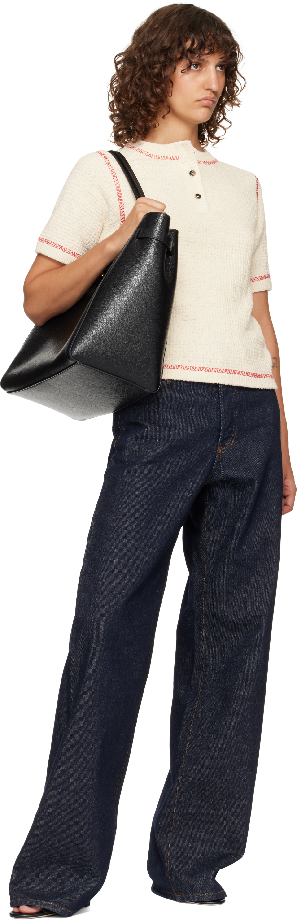 Tom Ford Black Grain Leather Large Tote In Black