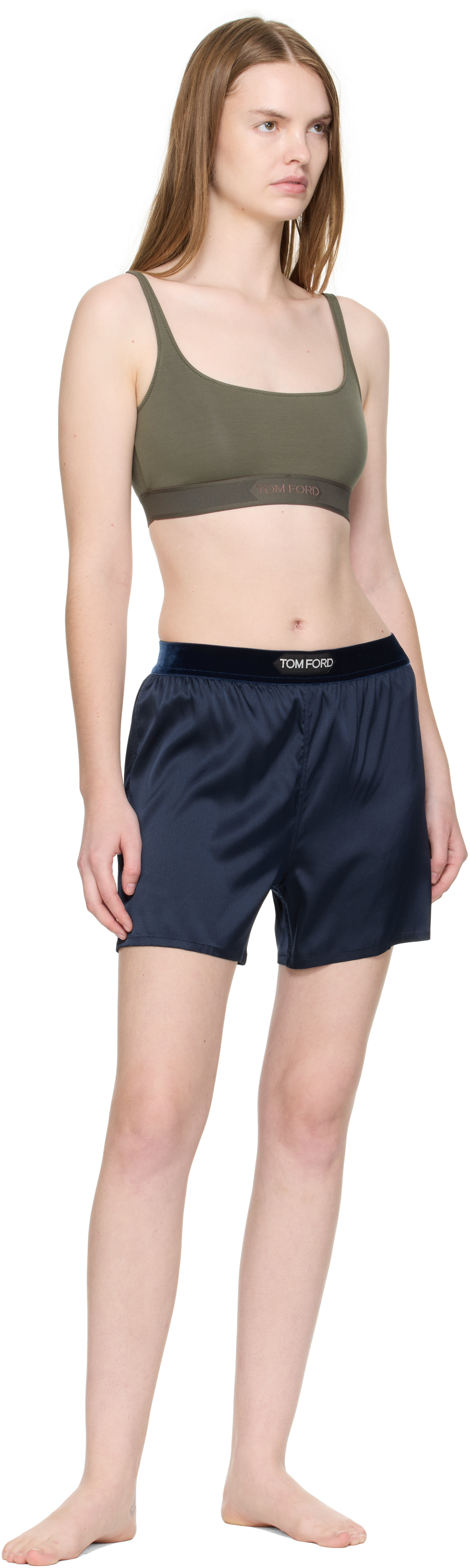 Tom Ford Navy Stretch Silk Satin Boxer Shorts In Blue