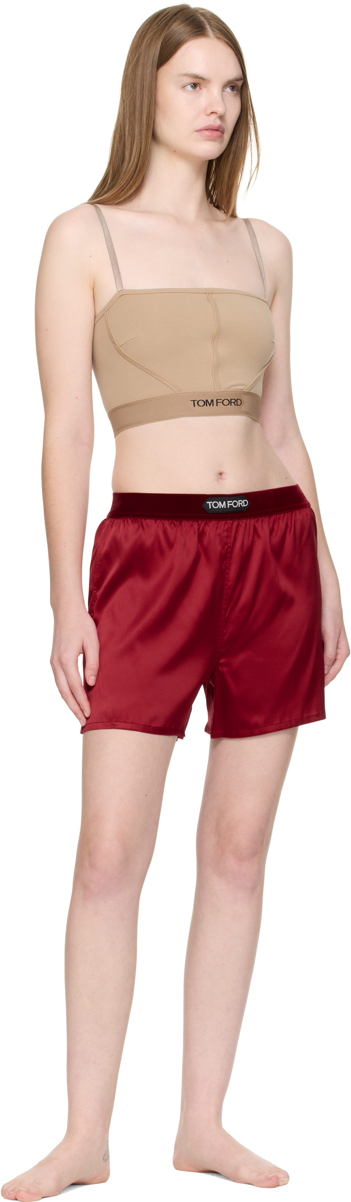 Tom Ford Red Stretch Silk Satin Boxer Shorts In Red