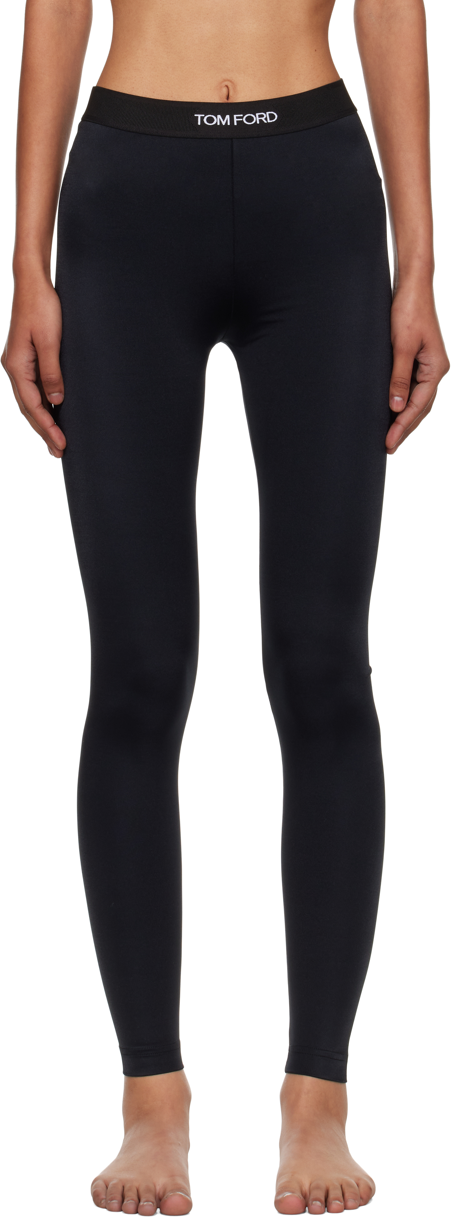 Tom Ford Black Lustrous Jersey Signature Leggings In Burgundy