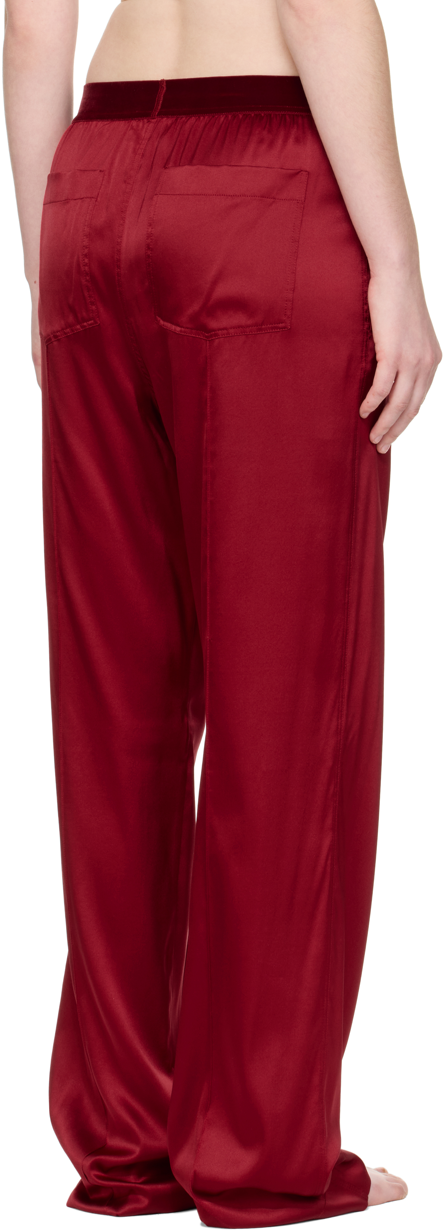 Tom Ford Red Stretch Silk Satin Lounge Pants In Burgundy