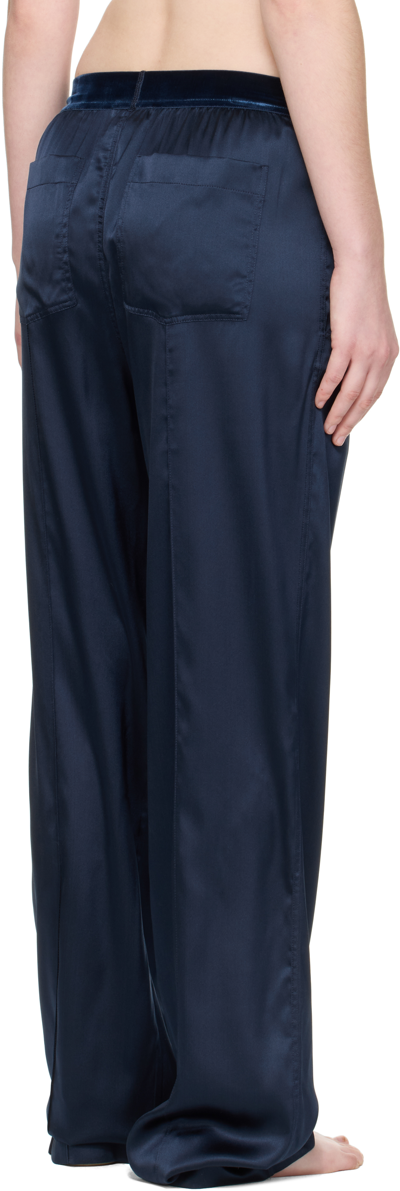 Tom Ford Navy Stretch Silk Satin Lounge Pants In Blue