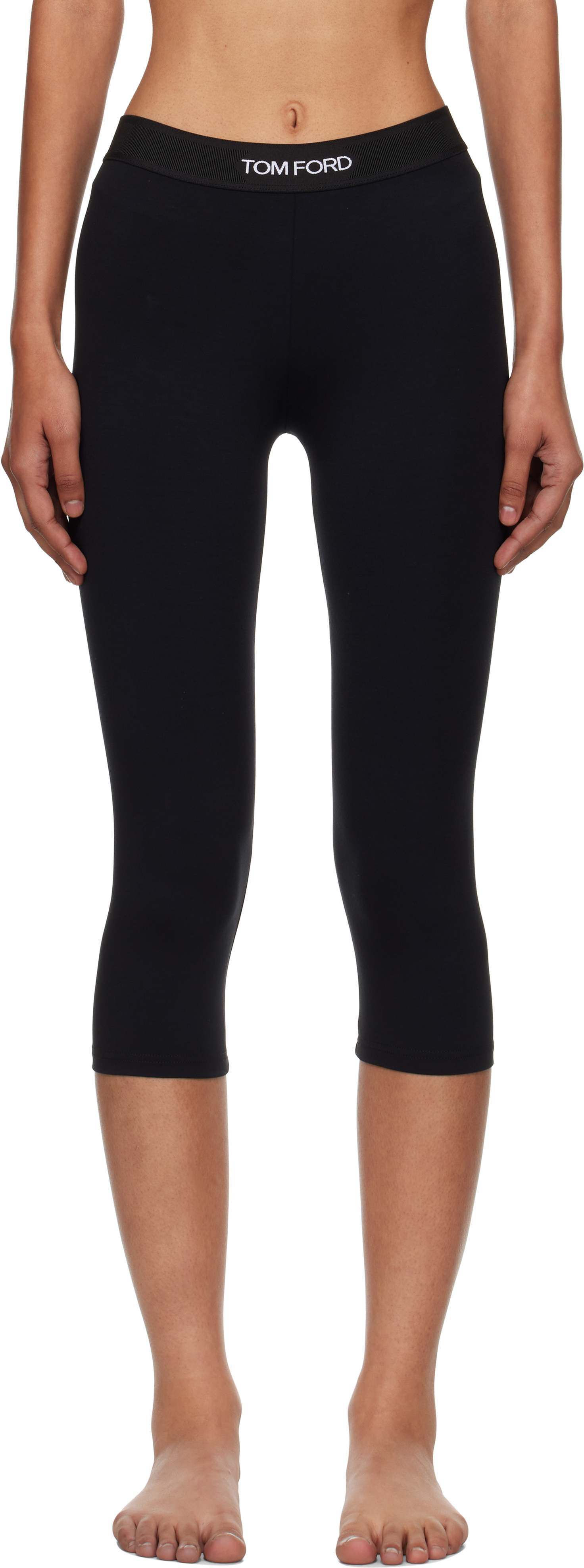Tom Ford Cropped Logo-waistband Leggings In Black