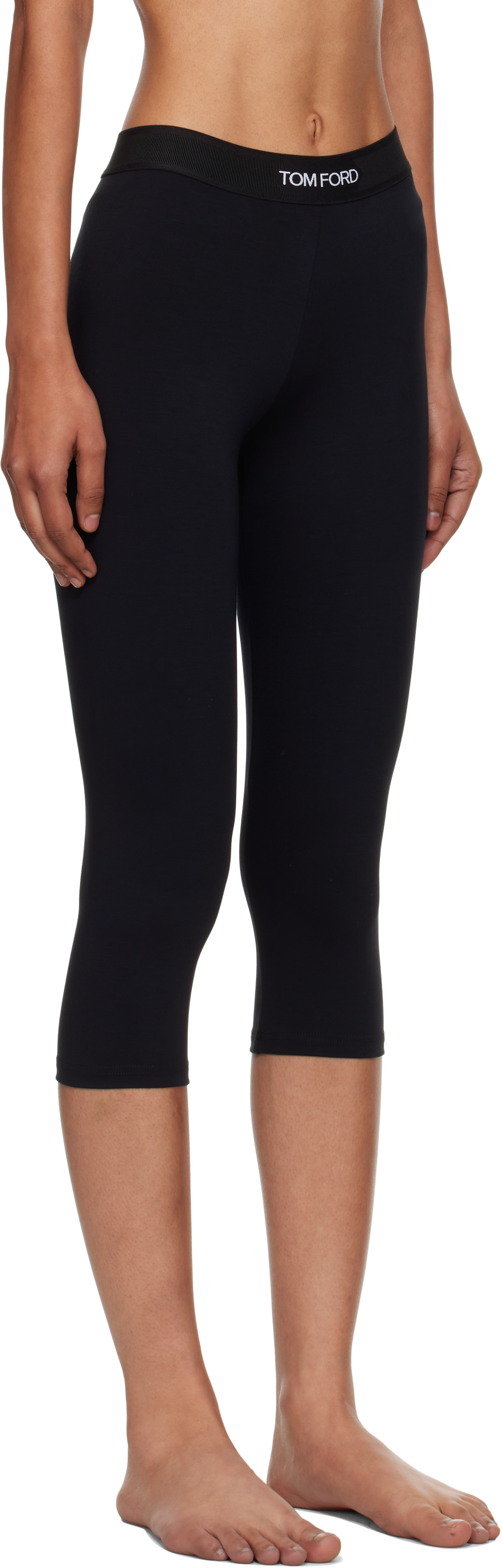 Tom Ford Cropped Logo-waistband Leggings In Black