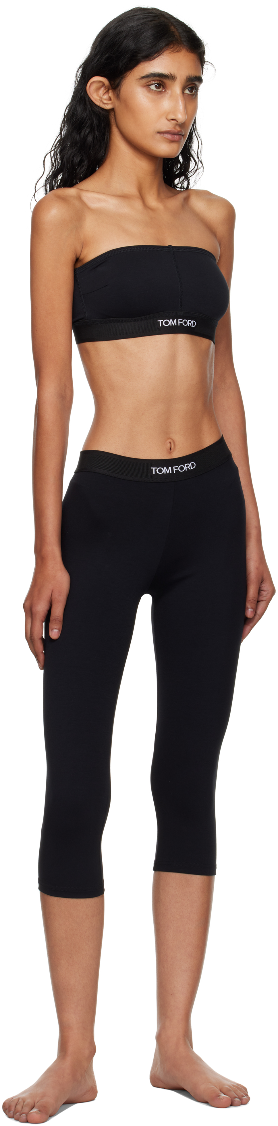 Tom Ford Cropped Logo-waistband Leggings In Black