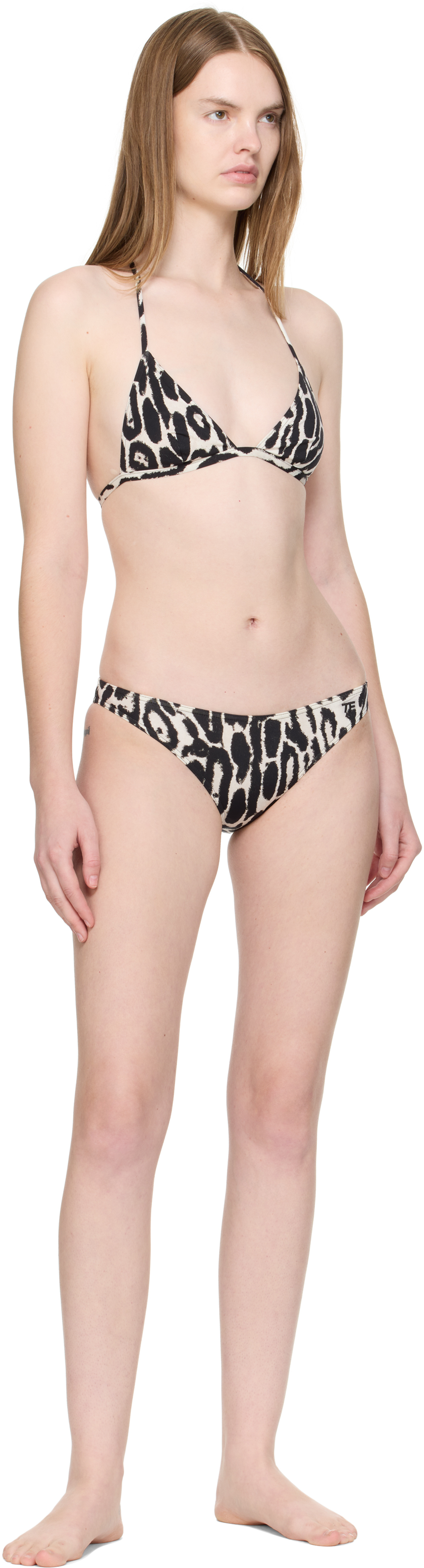 Tom Ford Ocelot Print Jersey Triangle Bikini In Black