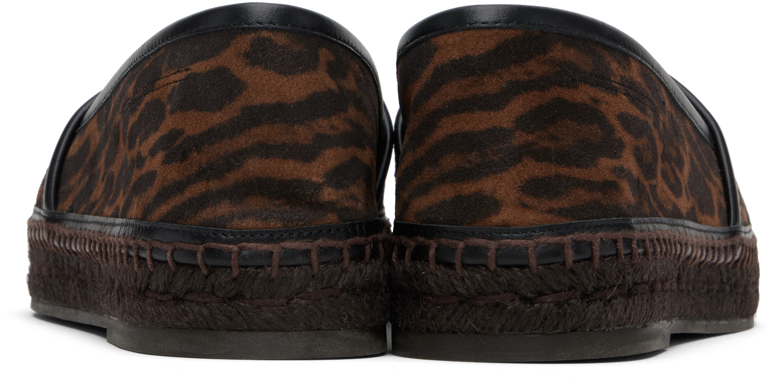 Tom Ford Brown Ocelot Print Suede Smooth Calf Espadrilles In Multi