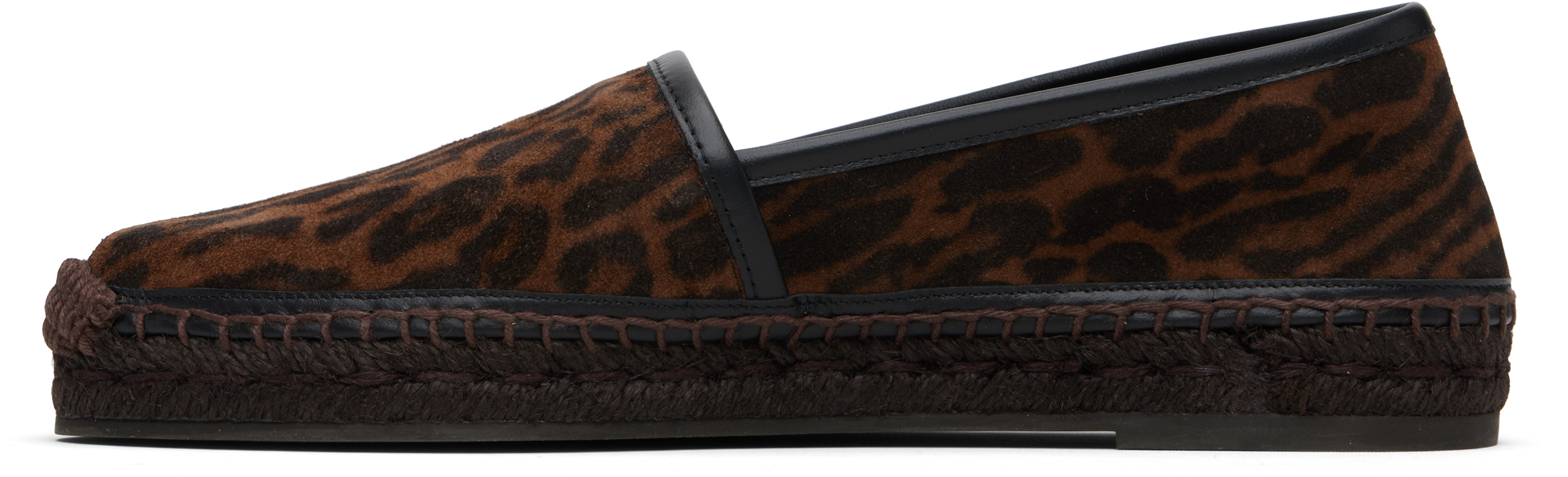 Tom Ford Brown Ocelot Print Suede Smooth Calf Espadrilles In Multi