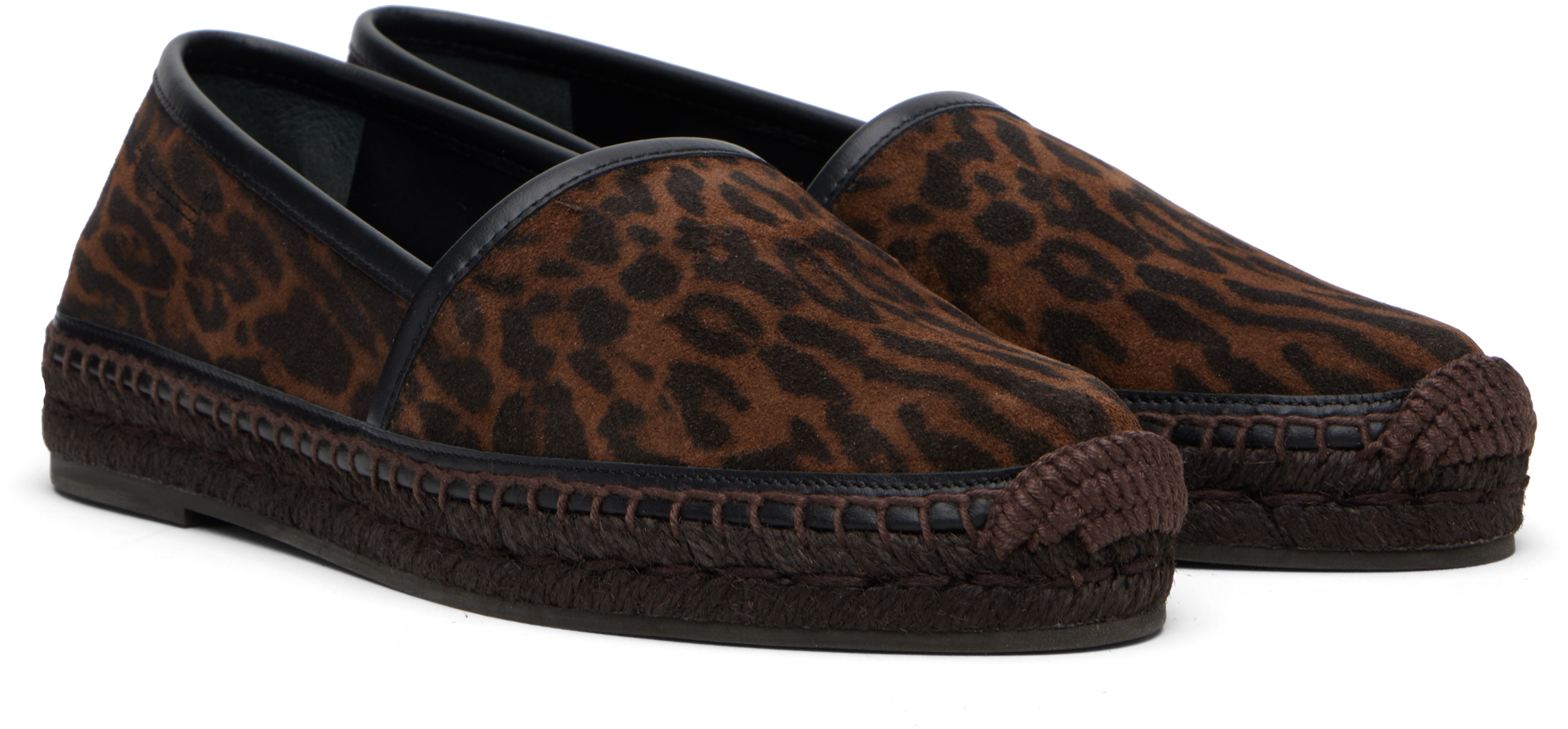 Tom Ford Brown Ocelot Print Suede Smooth Calf Espadrilles In Multi