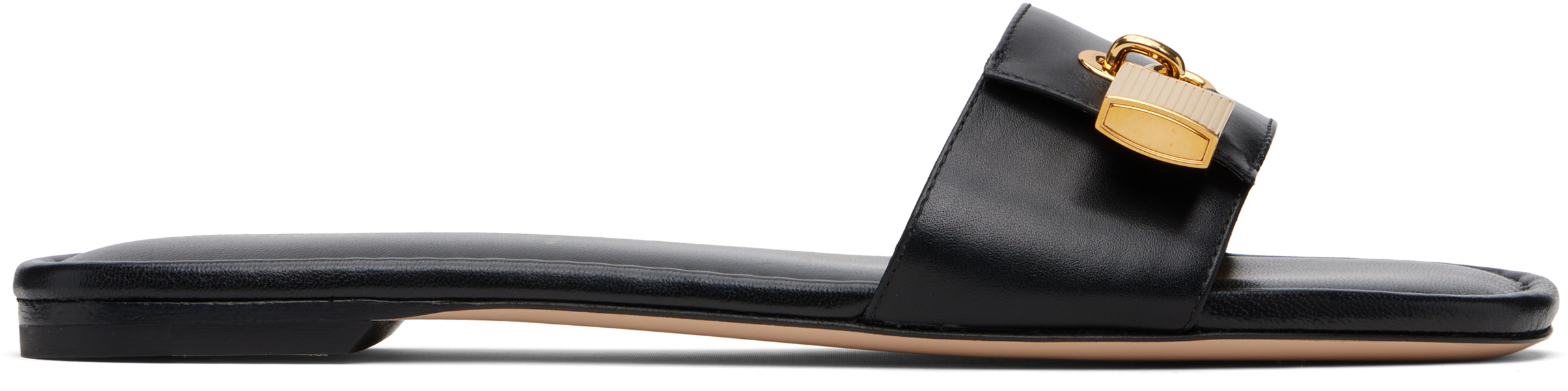 Tom Ford Leather Padlock-detail Slides In Gold
