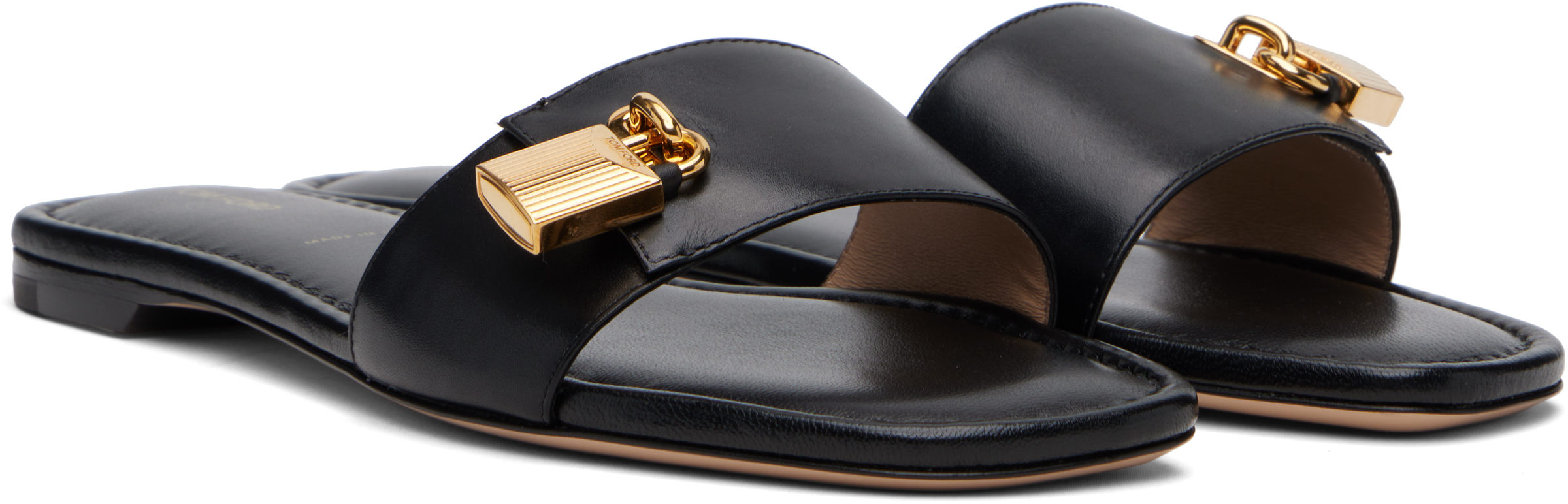 Tom Ford Leather Padlock-detail Slides In Gold