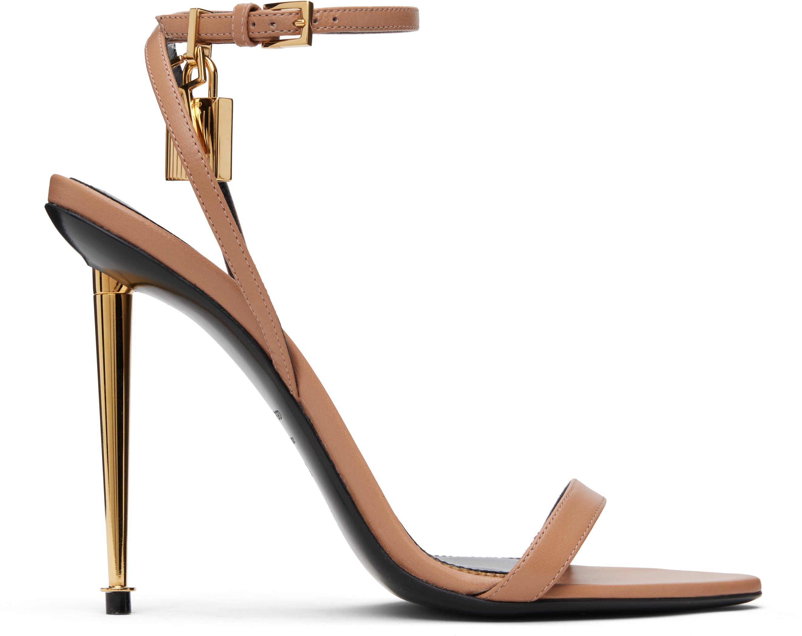 Tom Ford Pink Shiny Padlock Pointy Naked Heeled Sandals In Multi
