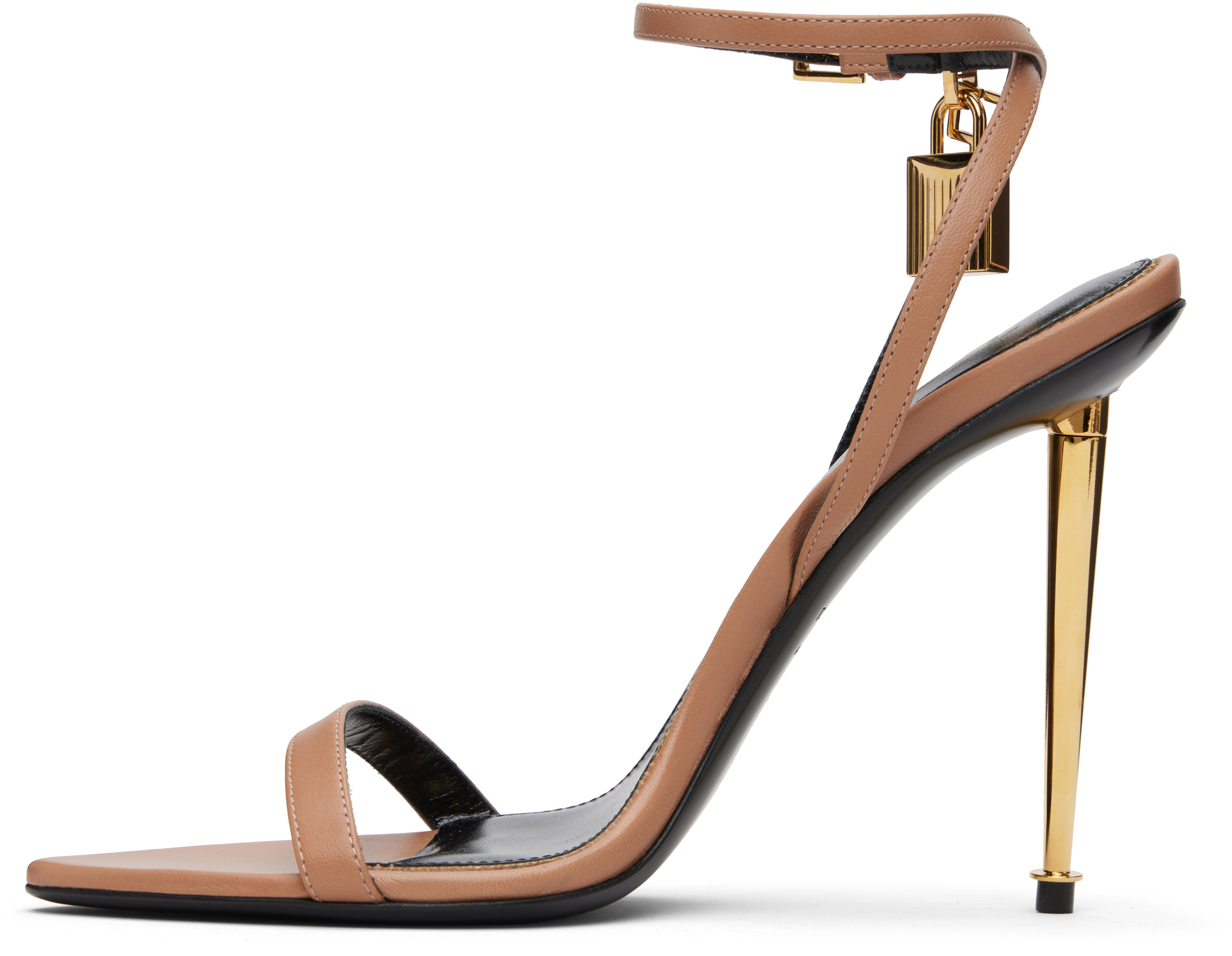 Tom Ford Pink Shiny Padlock Pointy Naked Heeled Sandals In Multi