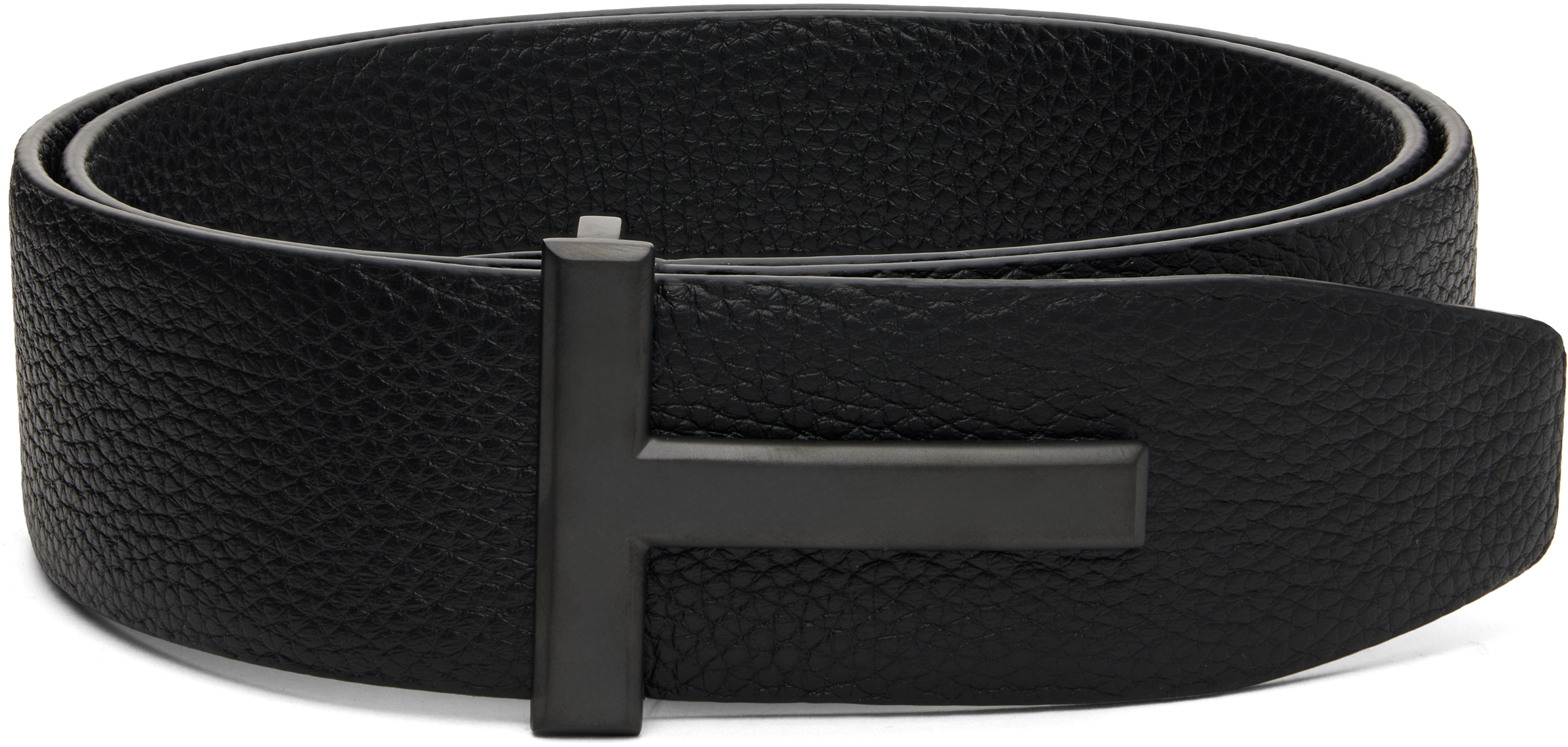 Tom Ford Black Grain Leather T Buckle Belt
