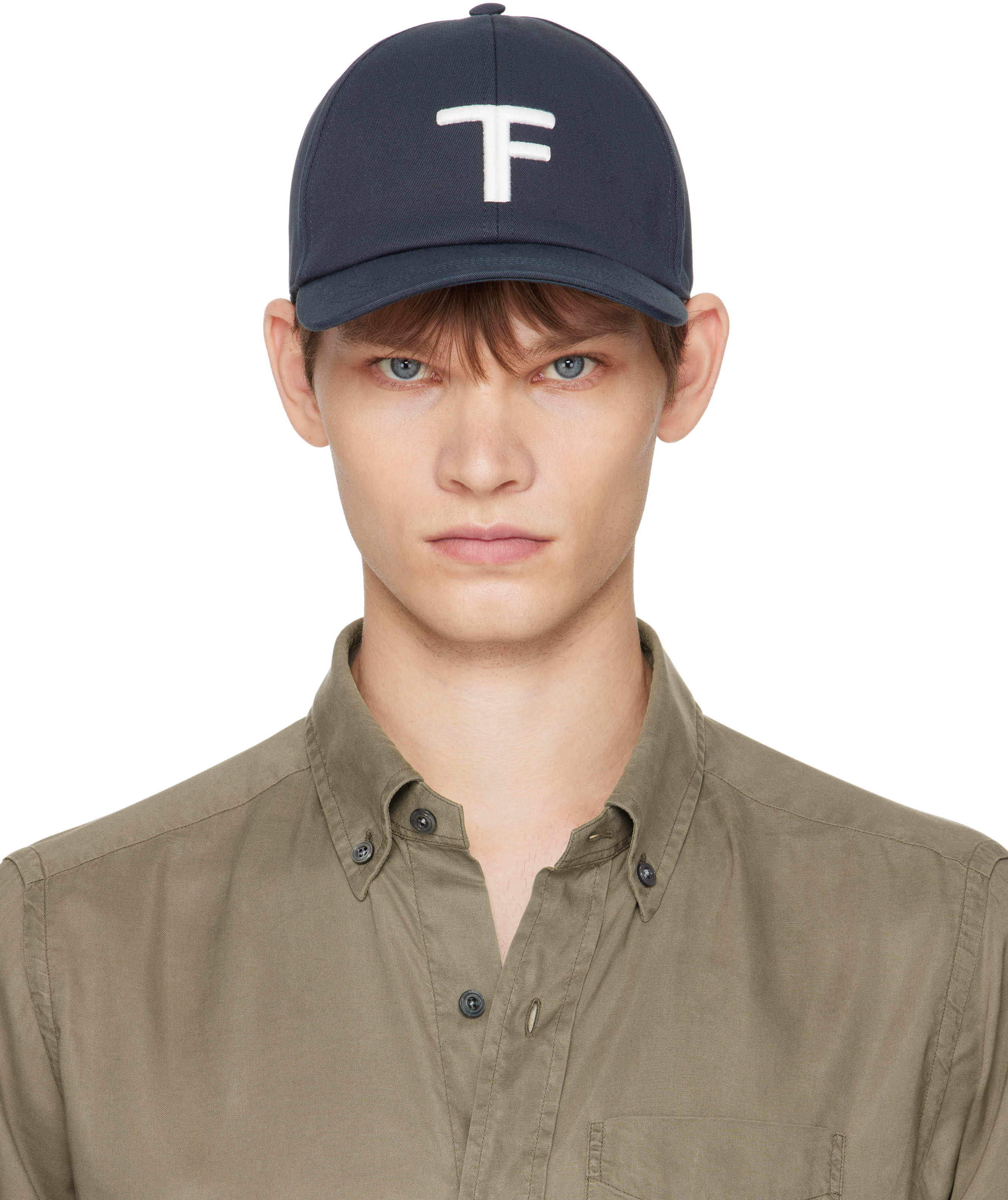 Tom Ford Navy Canvas & Smooth Leather Cap