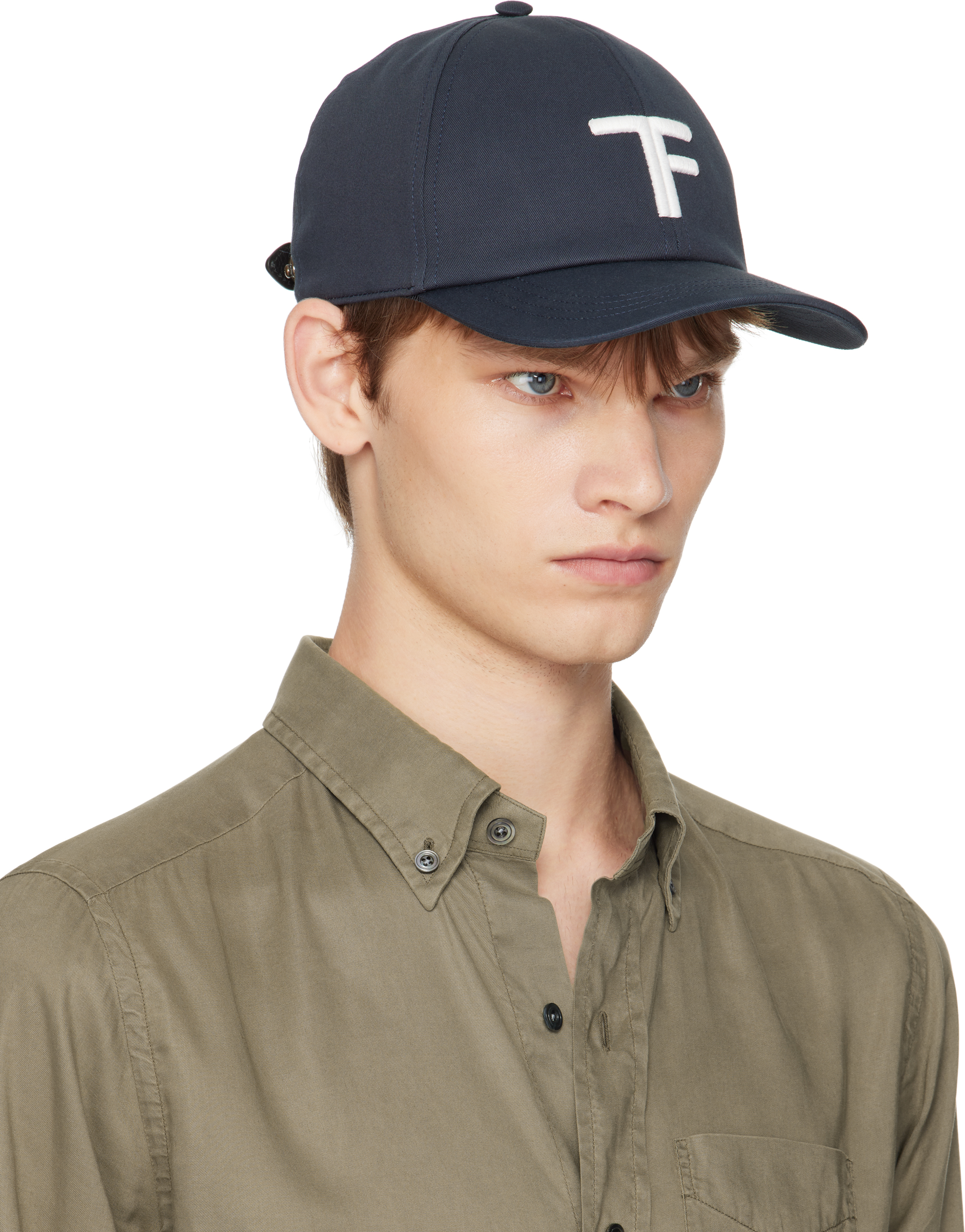 Tom Ford Navy Canvas & Smooth Leather Cap