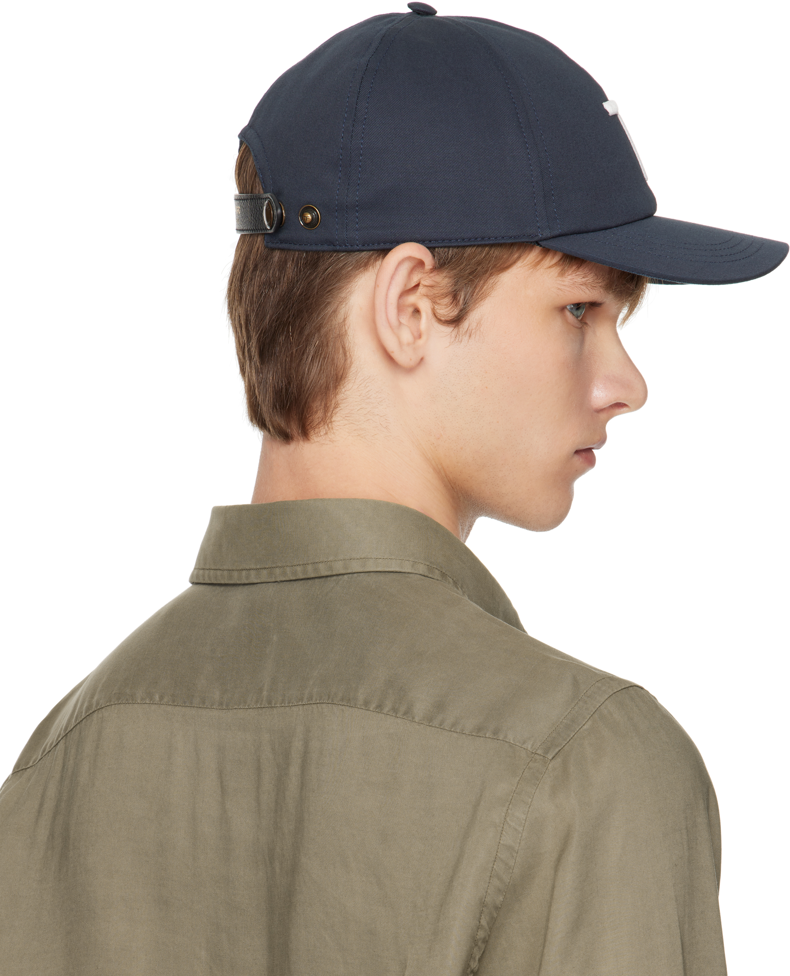 Tom Ford Navy Canvas & Smooth Leather Cap