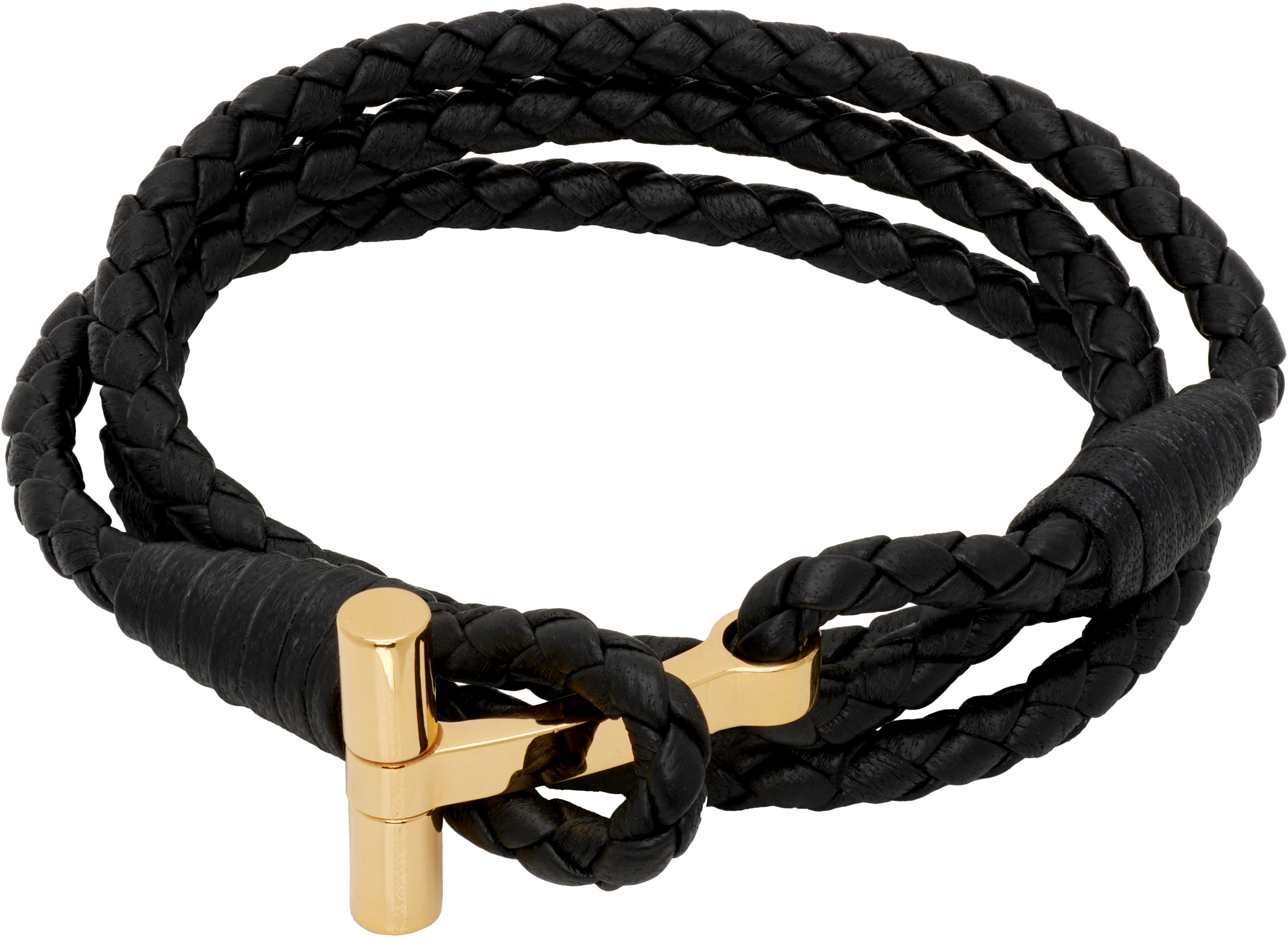 Tom Ford Leather T-plate Woven Bracelet With Braided Pattern In