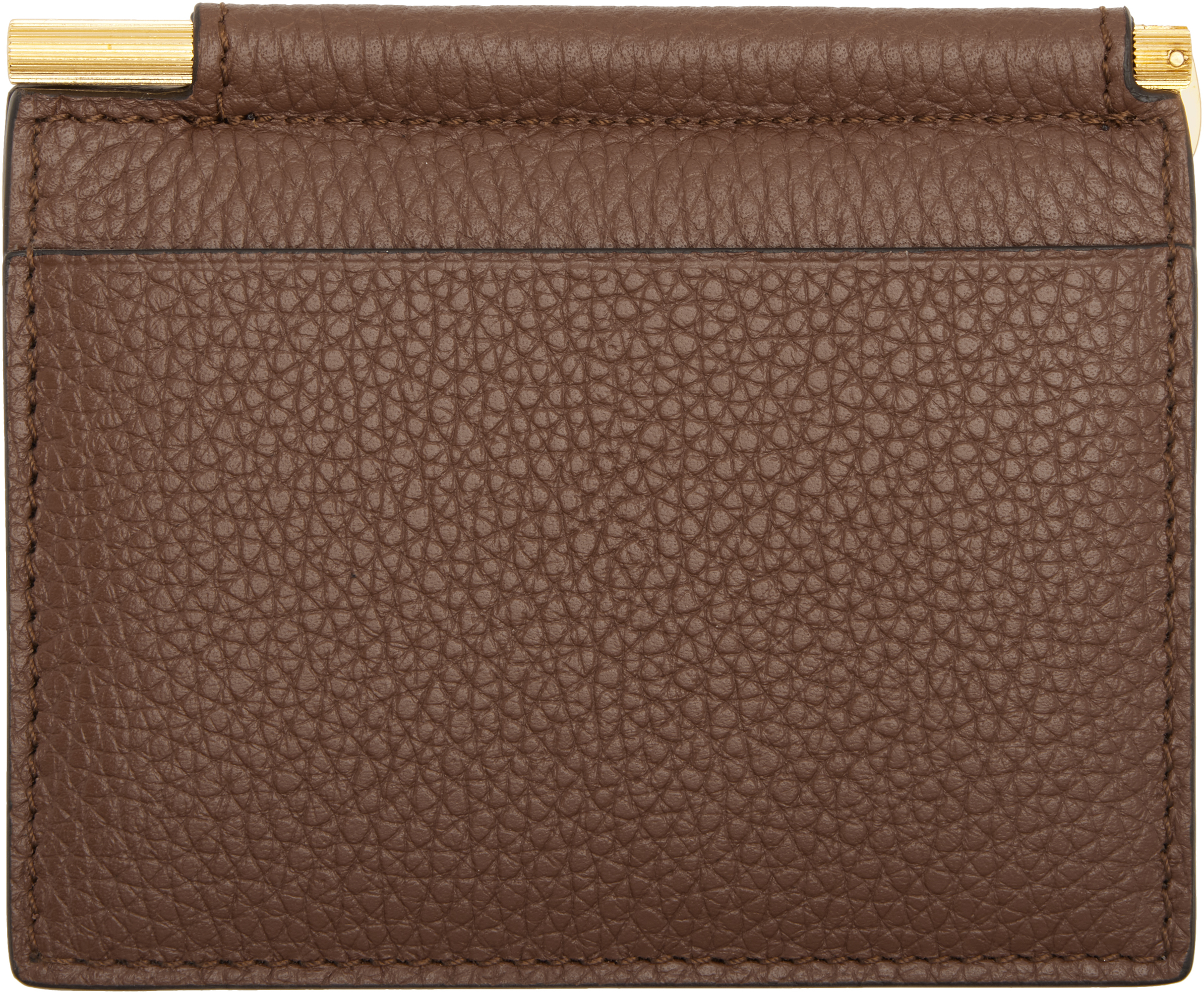 Tom Ford Brown Soft Grain Leather Bifold Money Clip Card Holder
