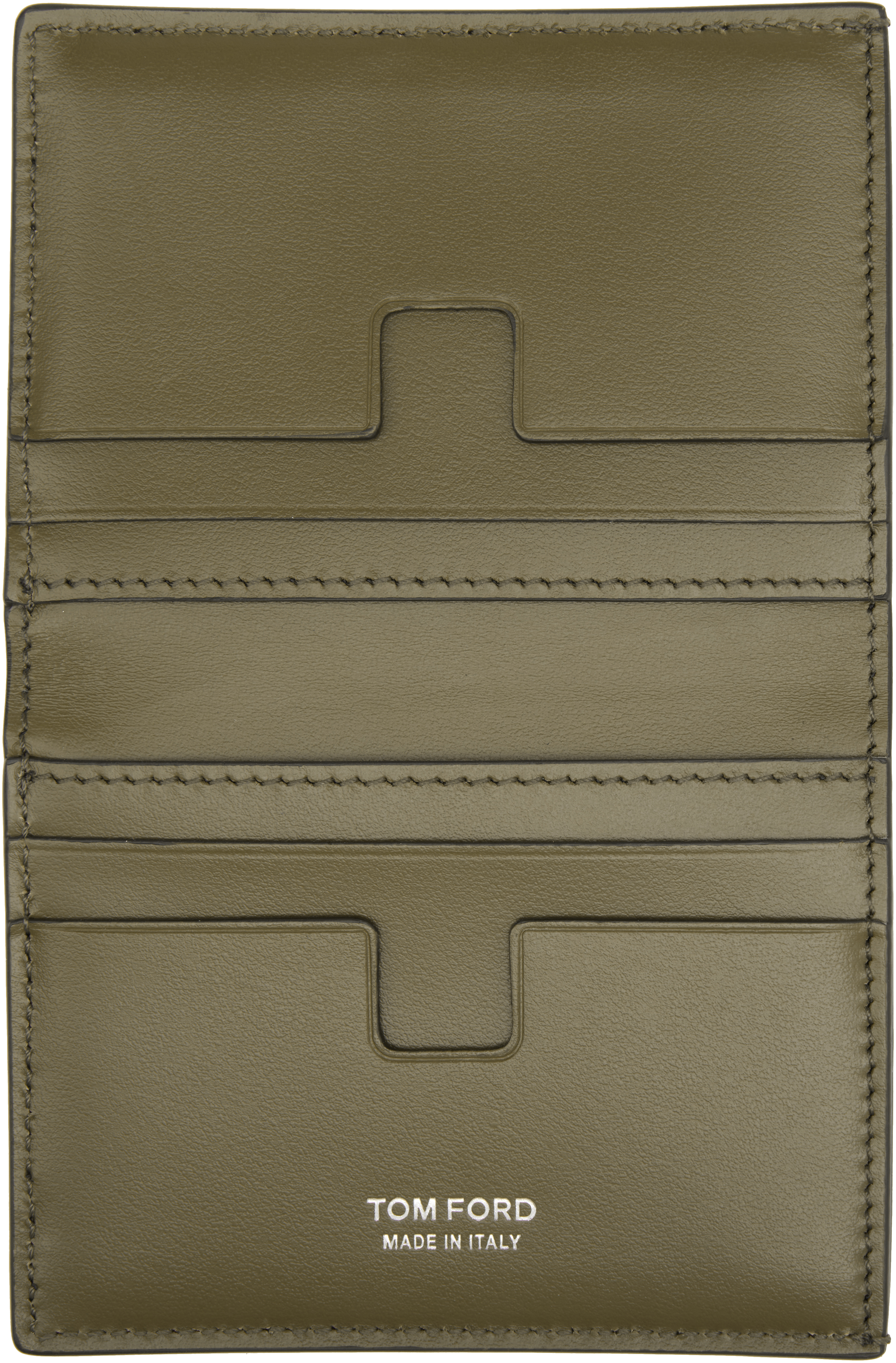 Tom Ford Khaki Small Grain T Line Bifold Card Holder