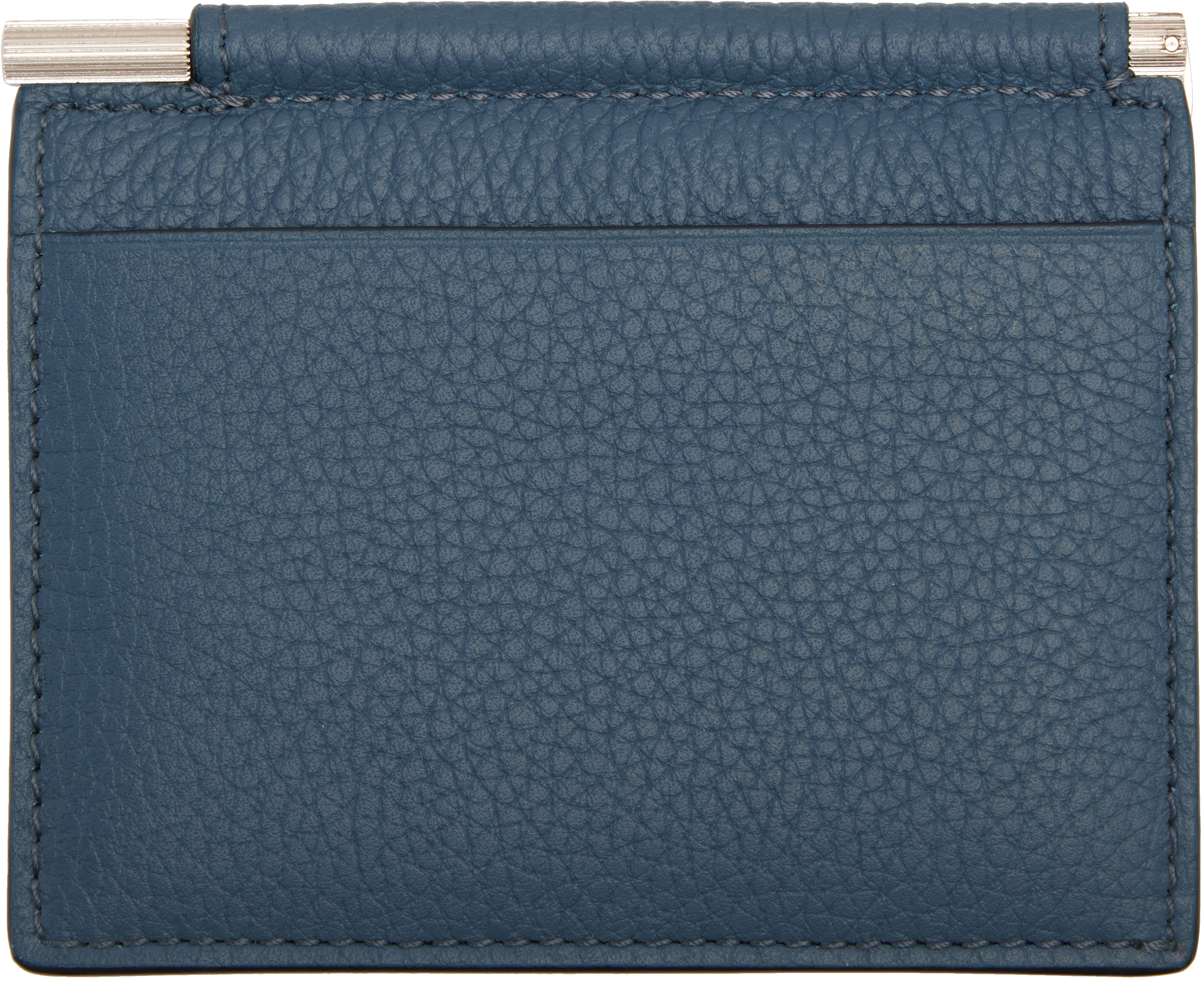 Tom Ford Blue Soft Grain Leather Bifold Money Clip Card Holder