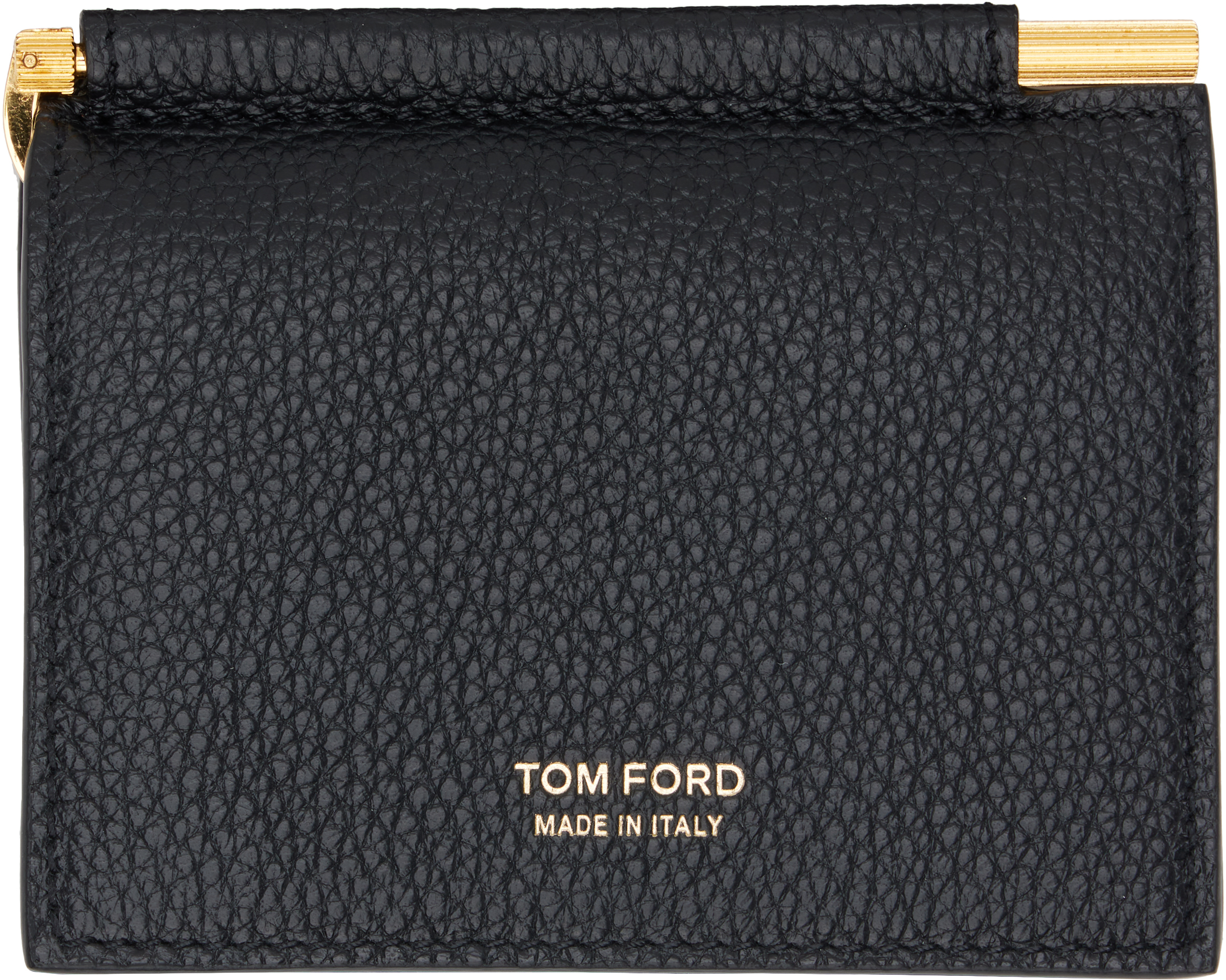 Tom Ford Black Soft Grain Leather Folding Money Clip Card Holder