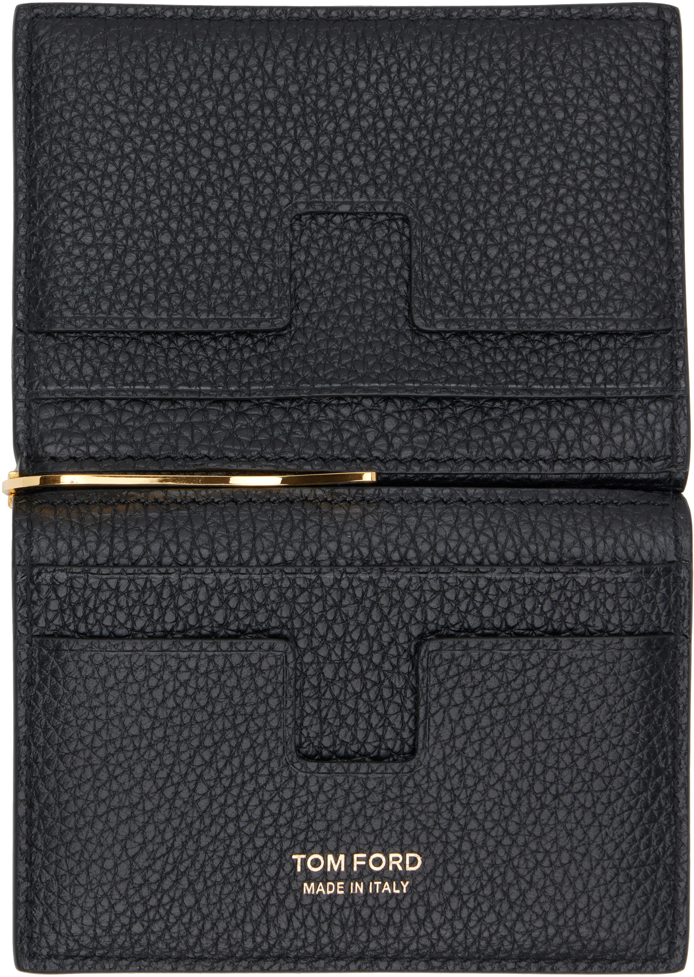 Tom Ford Black Soft Grain Leather Folding Money Clip Card Holder