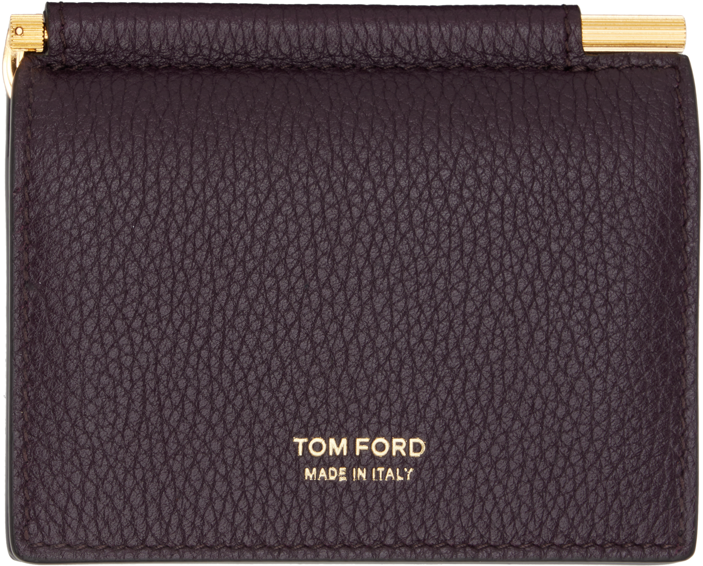 Tom Ford Burgundy Soft Grain Leather Golding Money Clip Card Holder