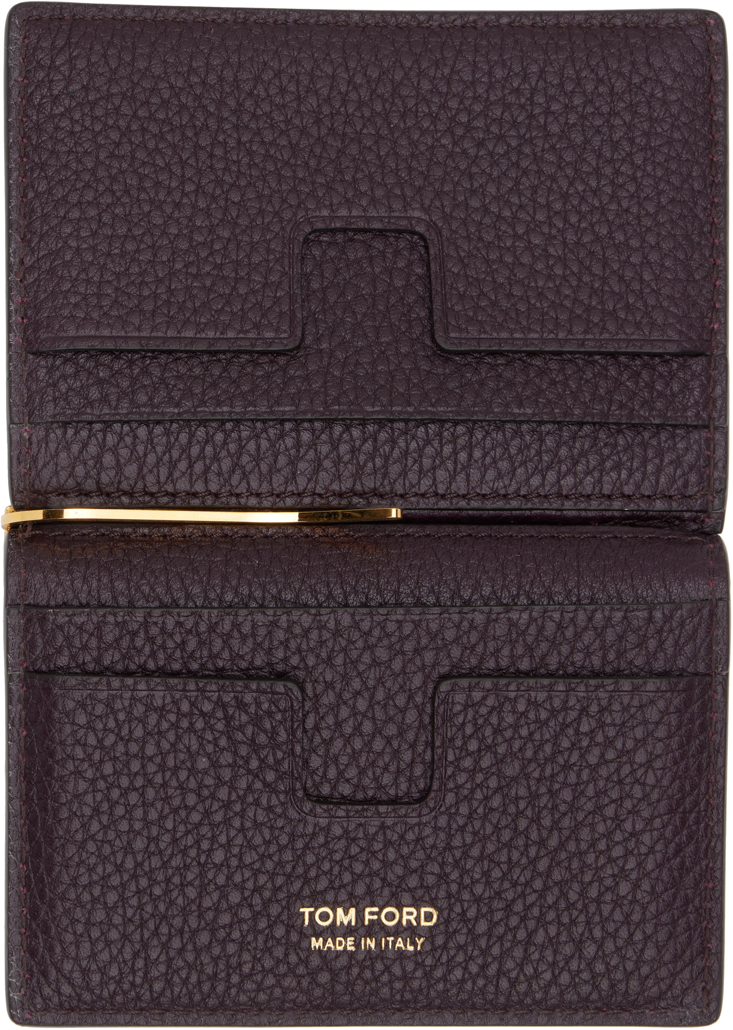Tom Ford Burgundy Soft Grain Leather Golding Money Clip Card Holder