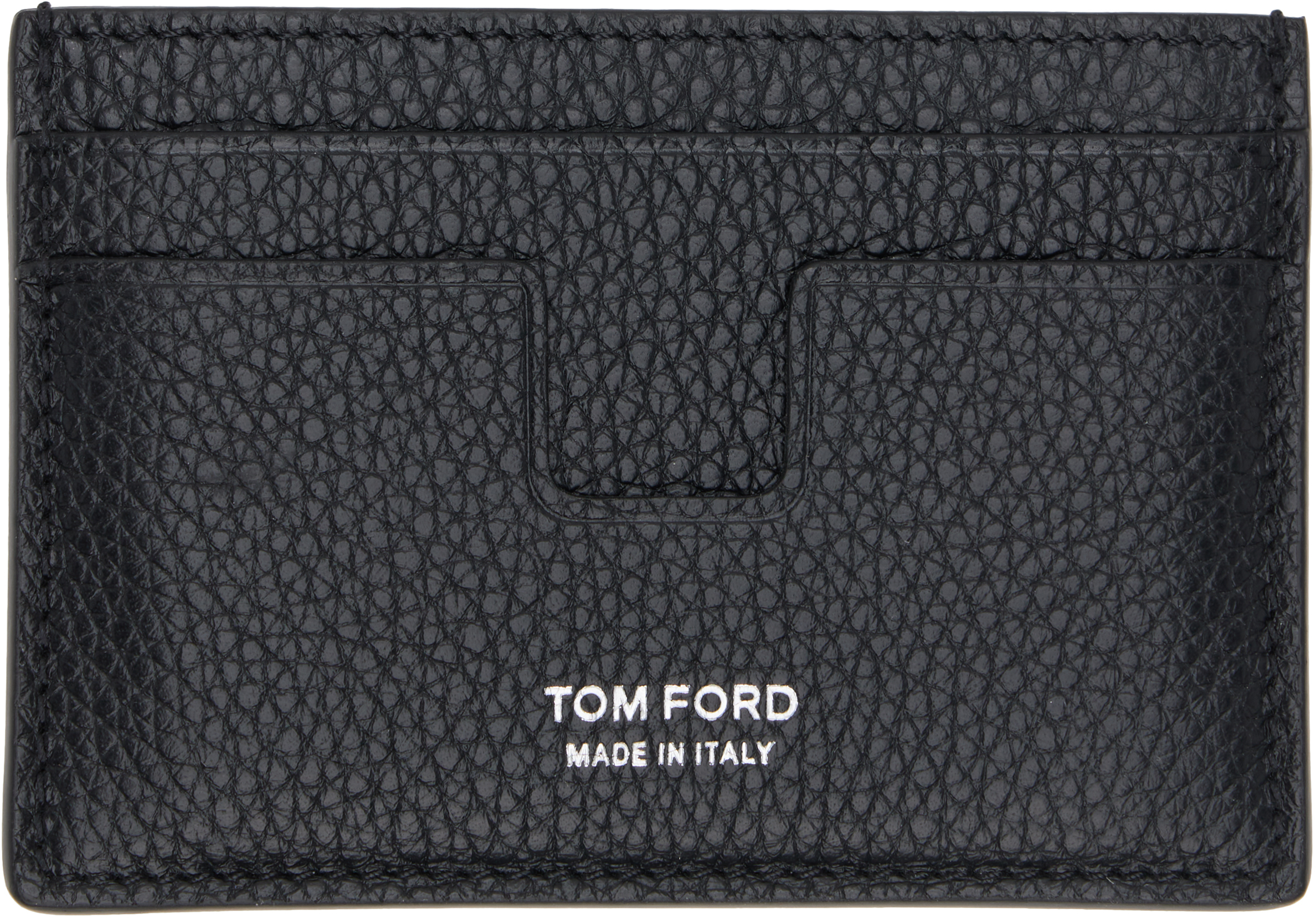 Tom Ford Black Soft Grain Leather Money Clip Card Holder