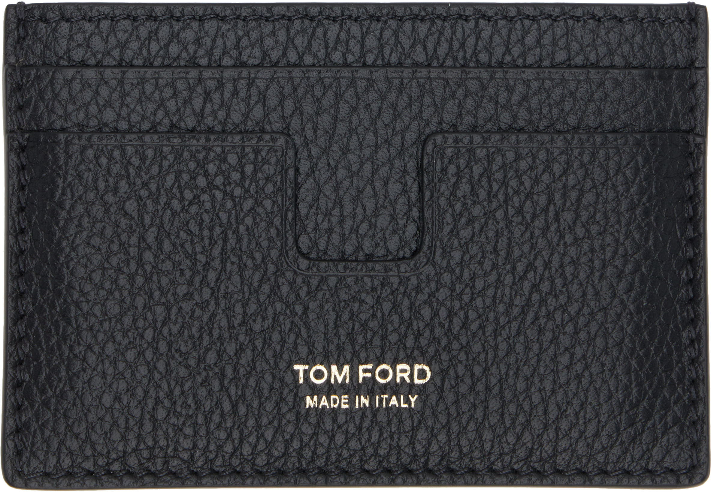 Tom Ford Black Soft Grain Leather Money Clip Card Holder