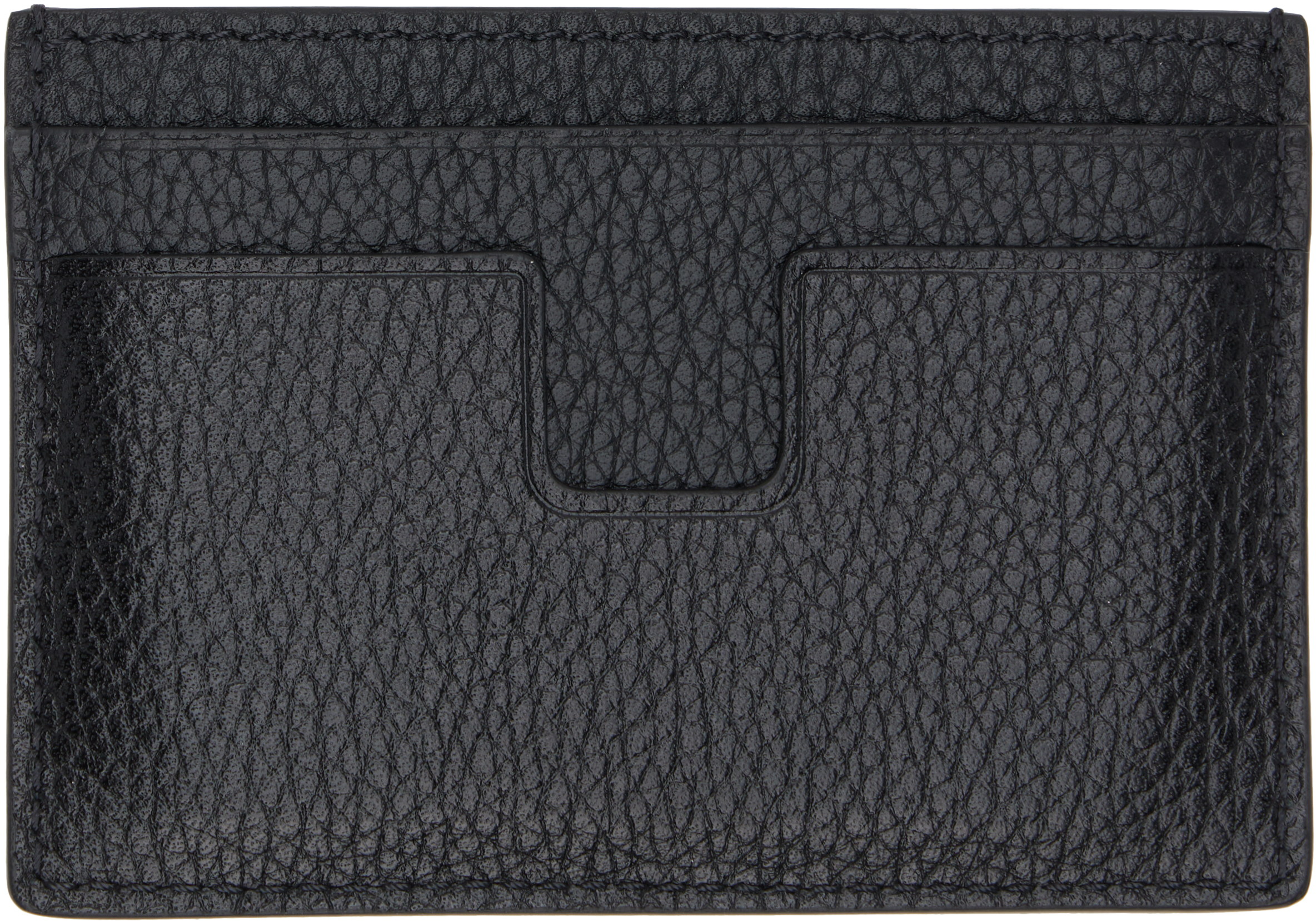 Tom Ford Black Soft Grain Leather Money Clip Card Holder