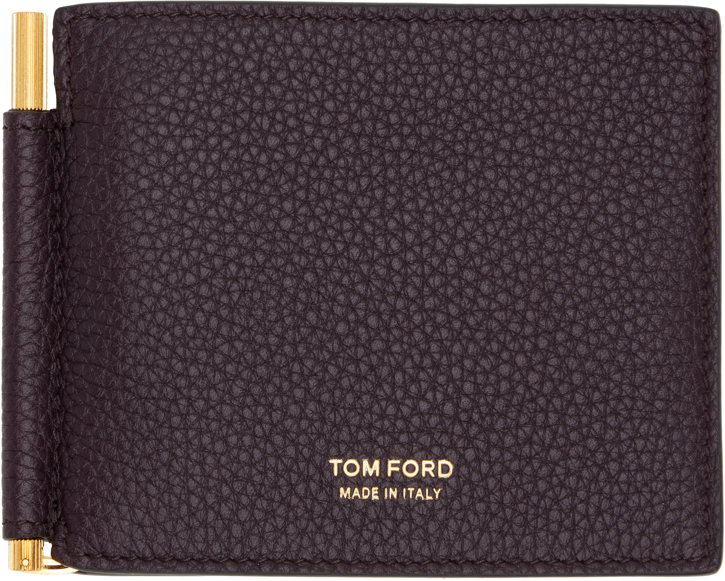 TOM FORD: バーガンディ グレインレザー マネークリップ ウォレット