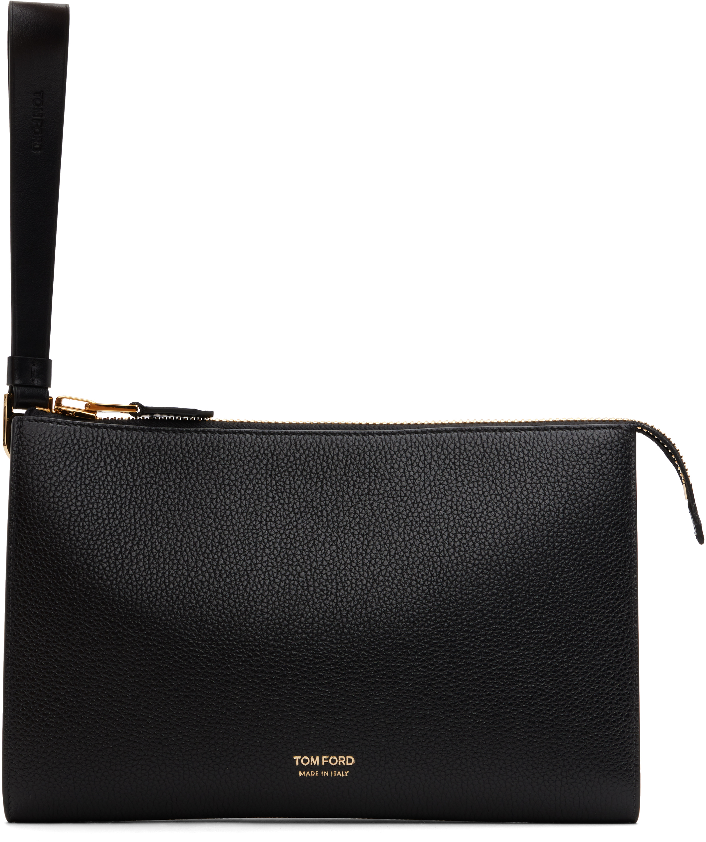 TOM FORD: Black Soft Grain Leather Mini Flat Pouch | SSENSE