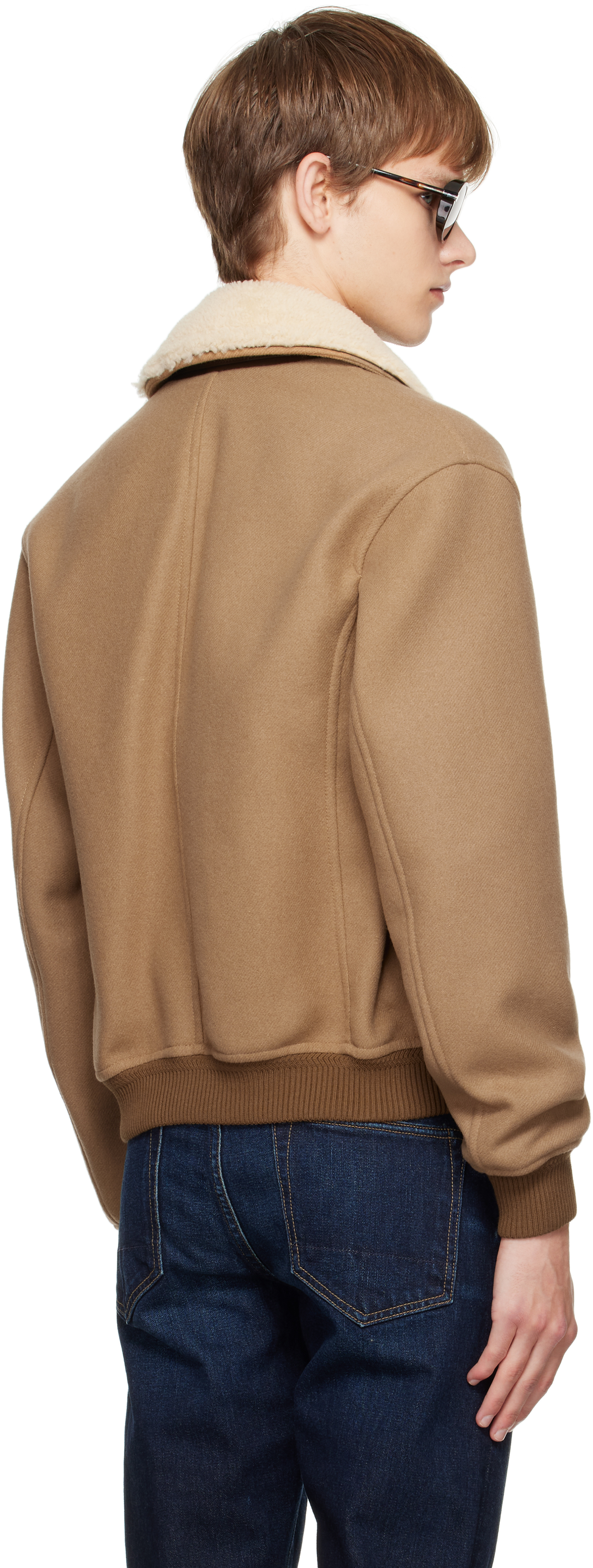 Tom Ford Beige Double Splittable Shearling Collar Bomber Jacket In Multi