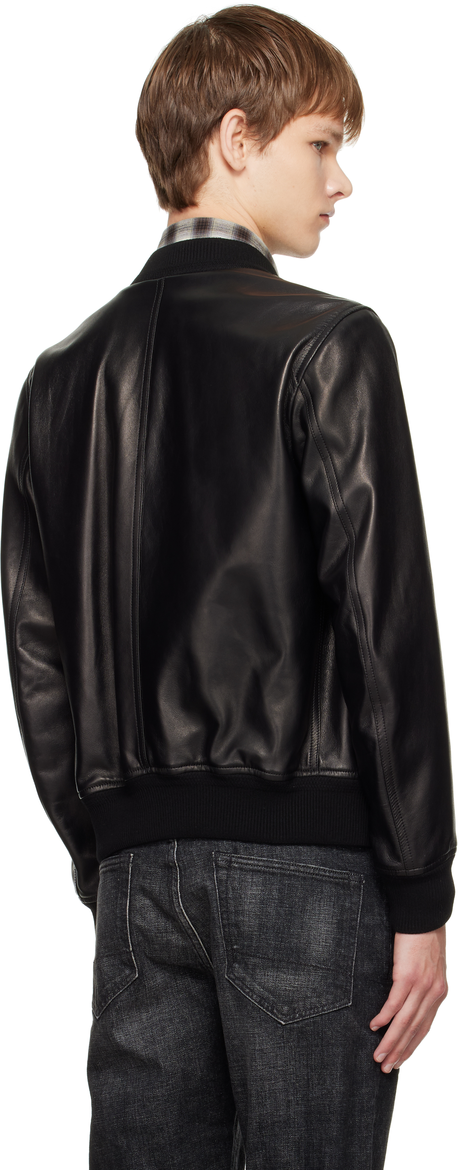 Tom Ford Black Shiny Nappa Plonge Leather Jacket In Multi