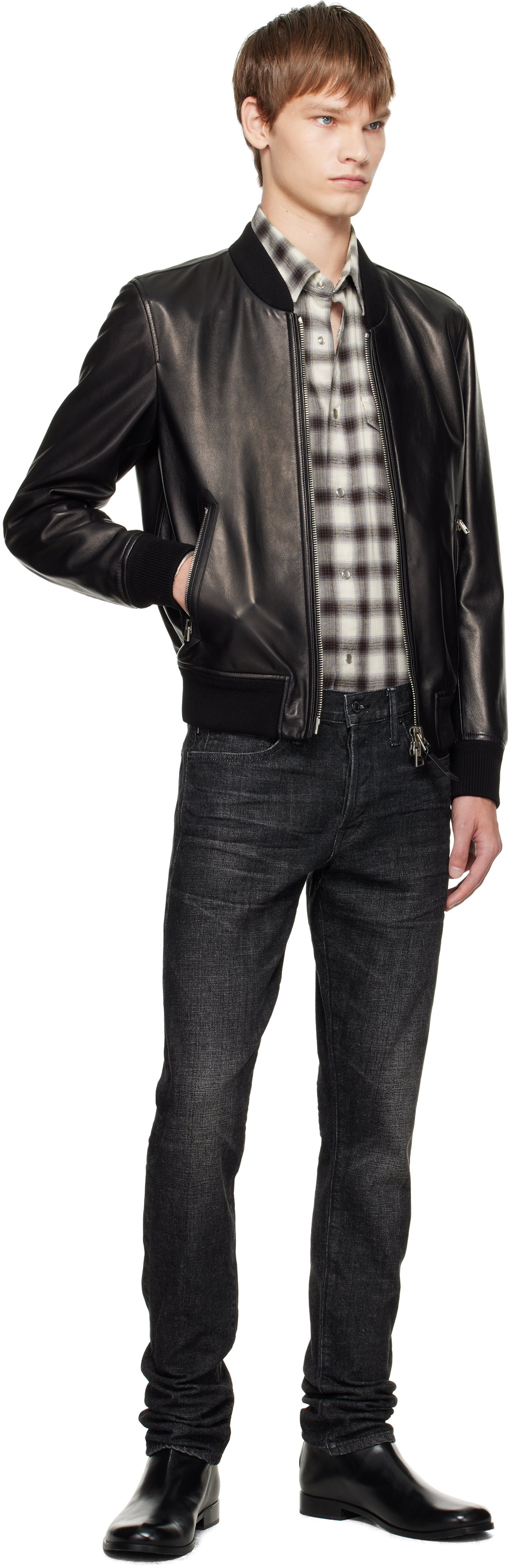 Tom Ford Black Shiny Nappa Plonge Leather Jacket In Multi