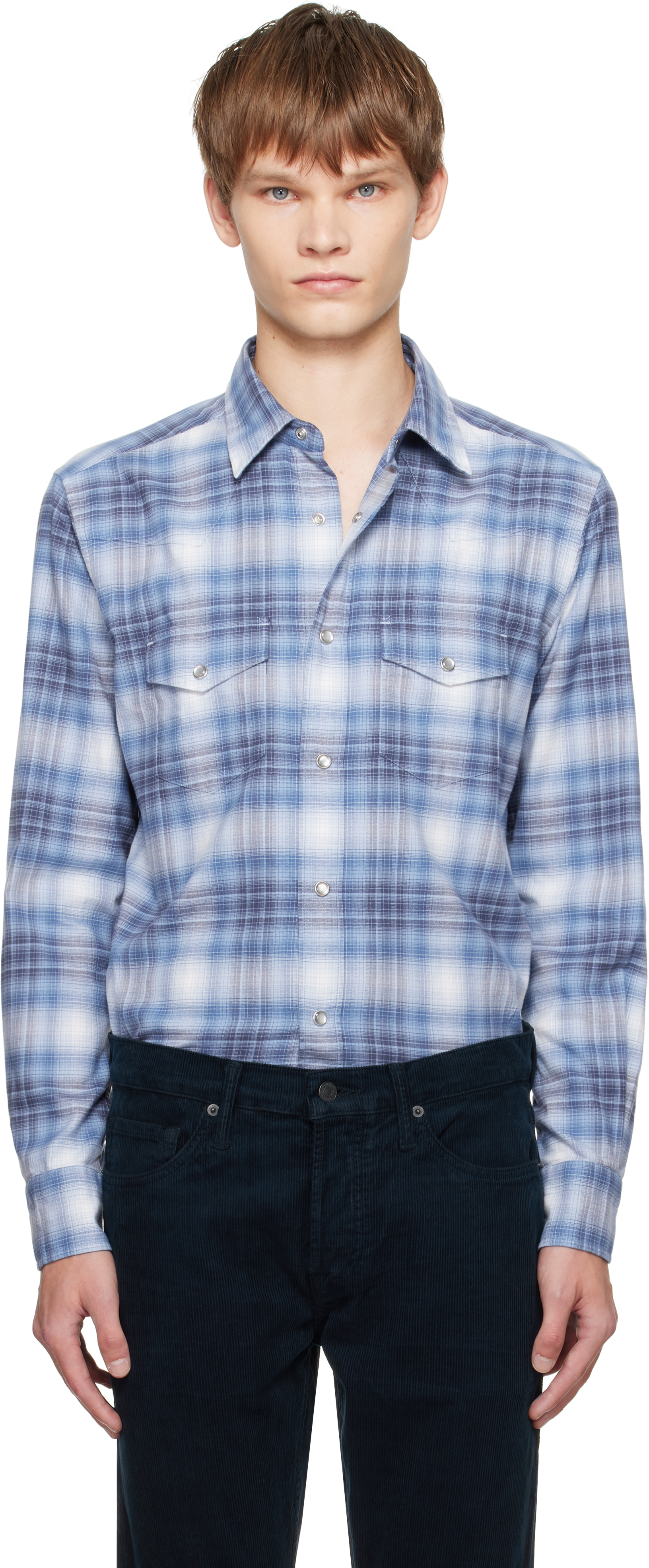 Tom Ford Slim-fit Checked Cotton-poplin Shirt In Blue