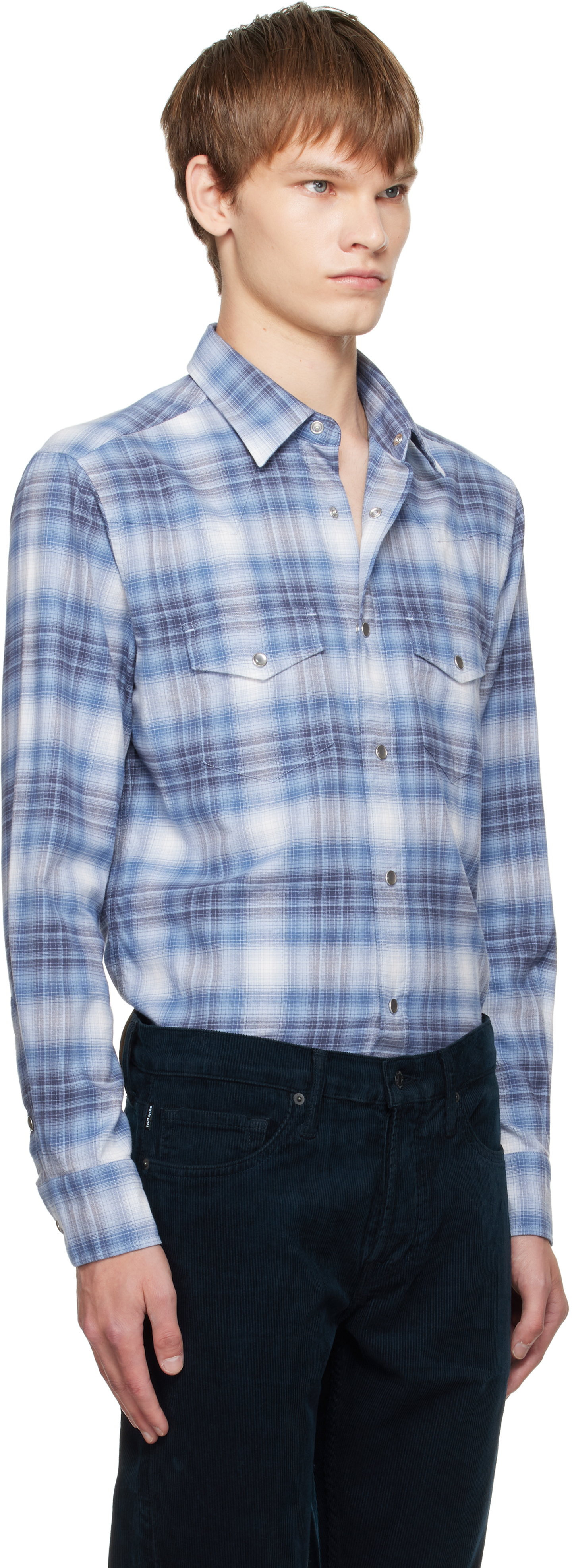 Tom Ford Slim-fit Checked Cotton-poplin Shirt In Blue