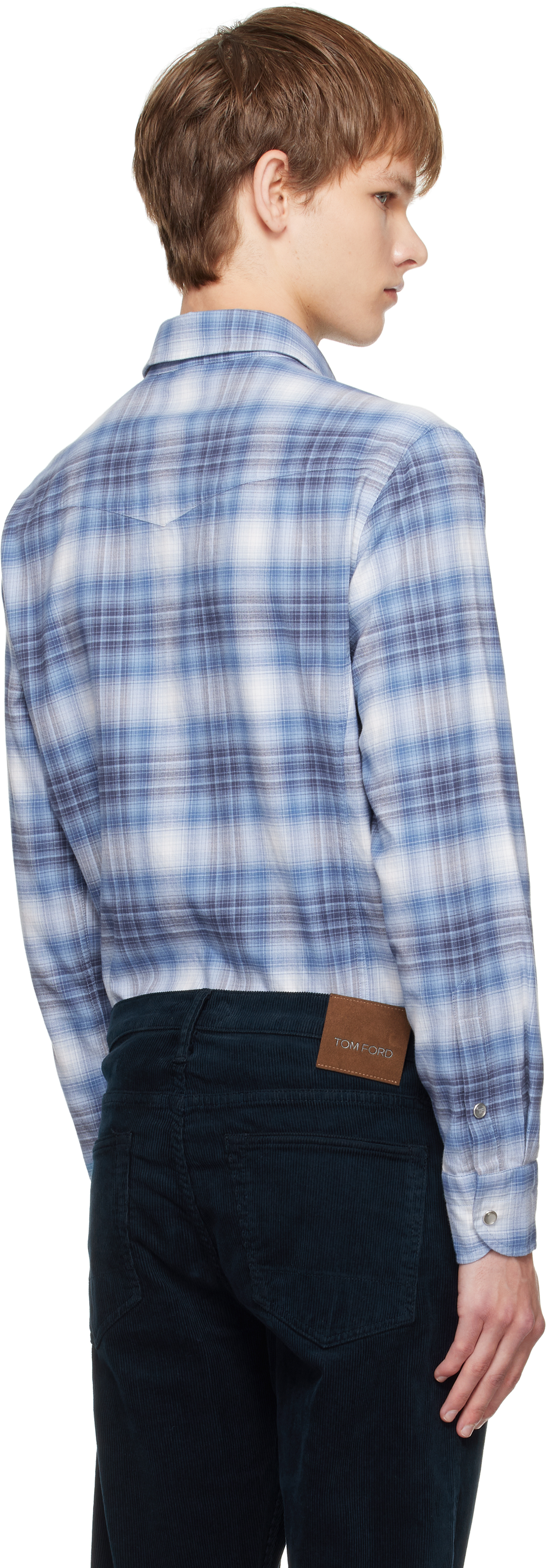 Tom Ford Slim-fit Checked Cotton-poplin Shirt In Blue