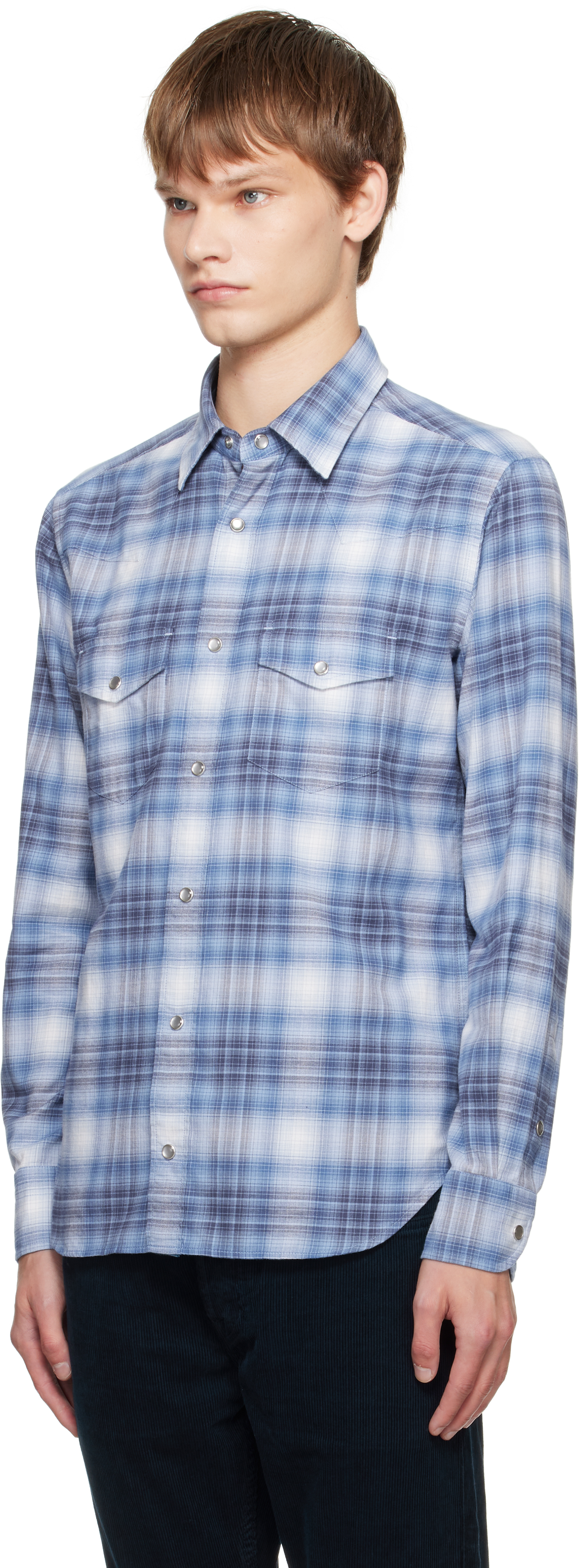 Tom Ford Slim-fit Checked Cotton-poplin Shirt In Blue